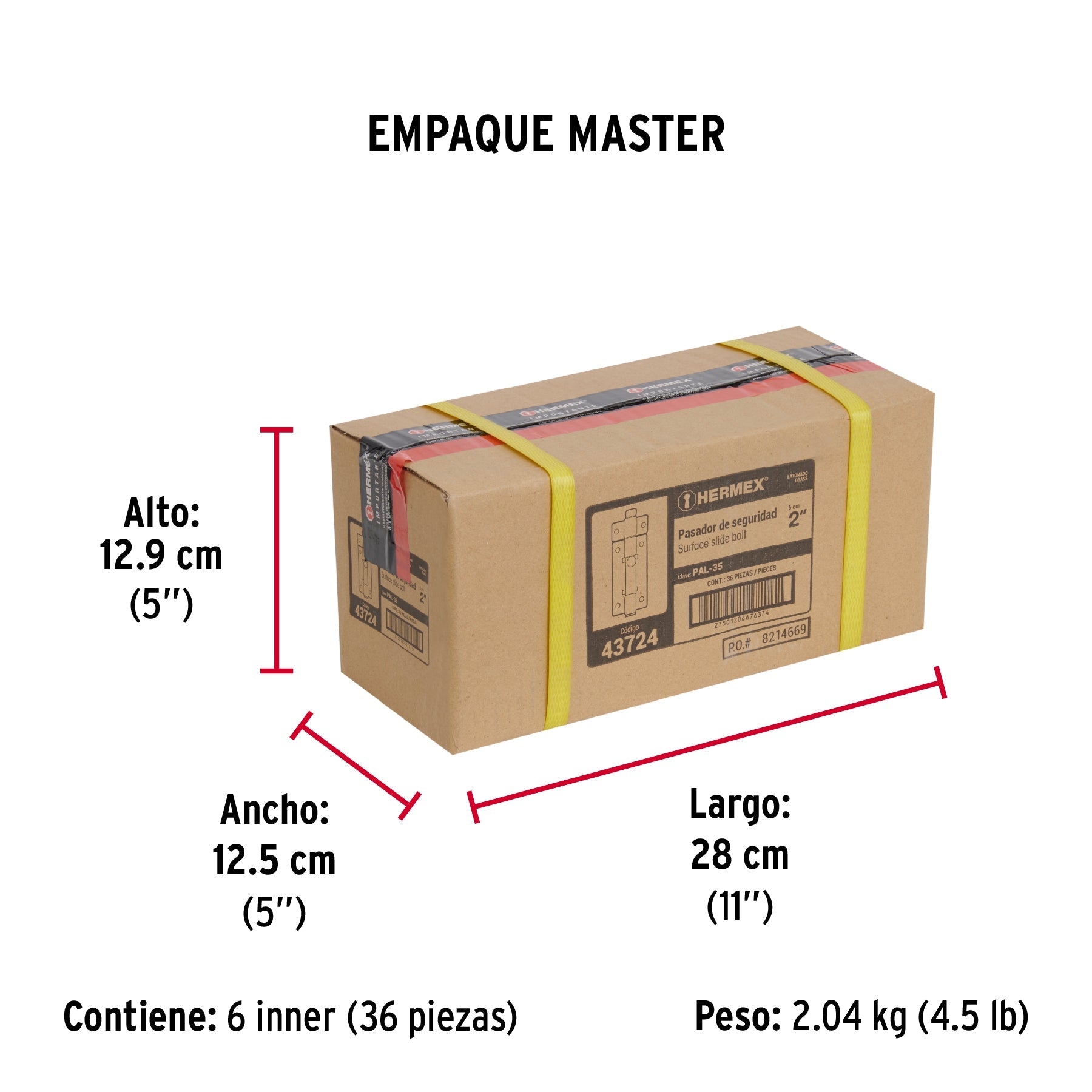 Pasador de barra plana 2" acabado latón, HERMEX - Empaque
