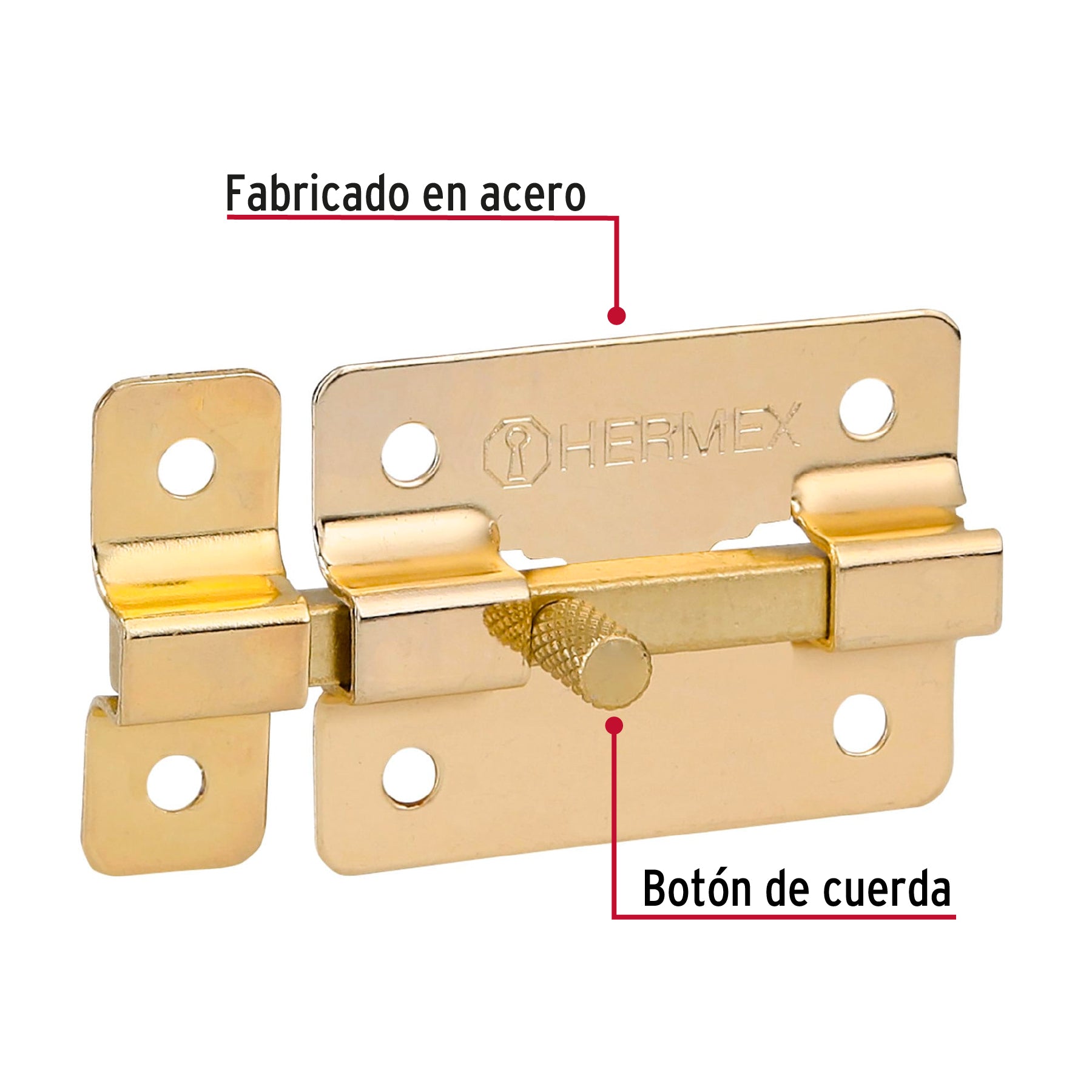 Pasador de barra plana 2" acabado latón, HERMEX