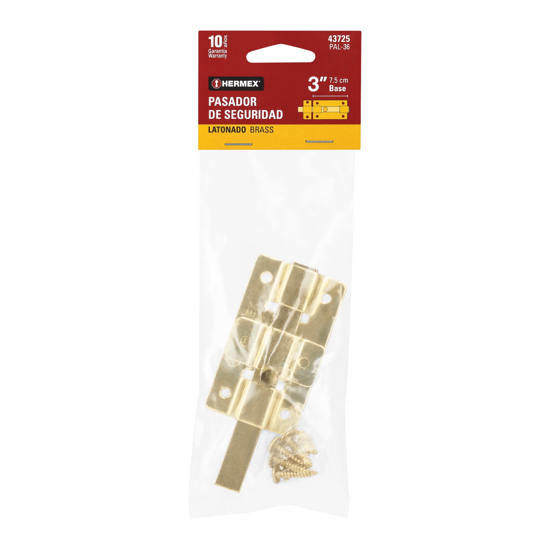 Pasador de barra plana 3" acabado latón, HERMEX