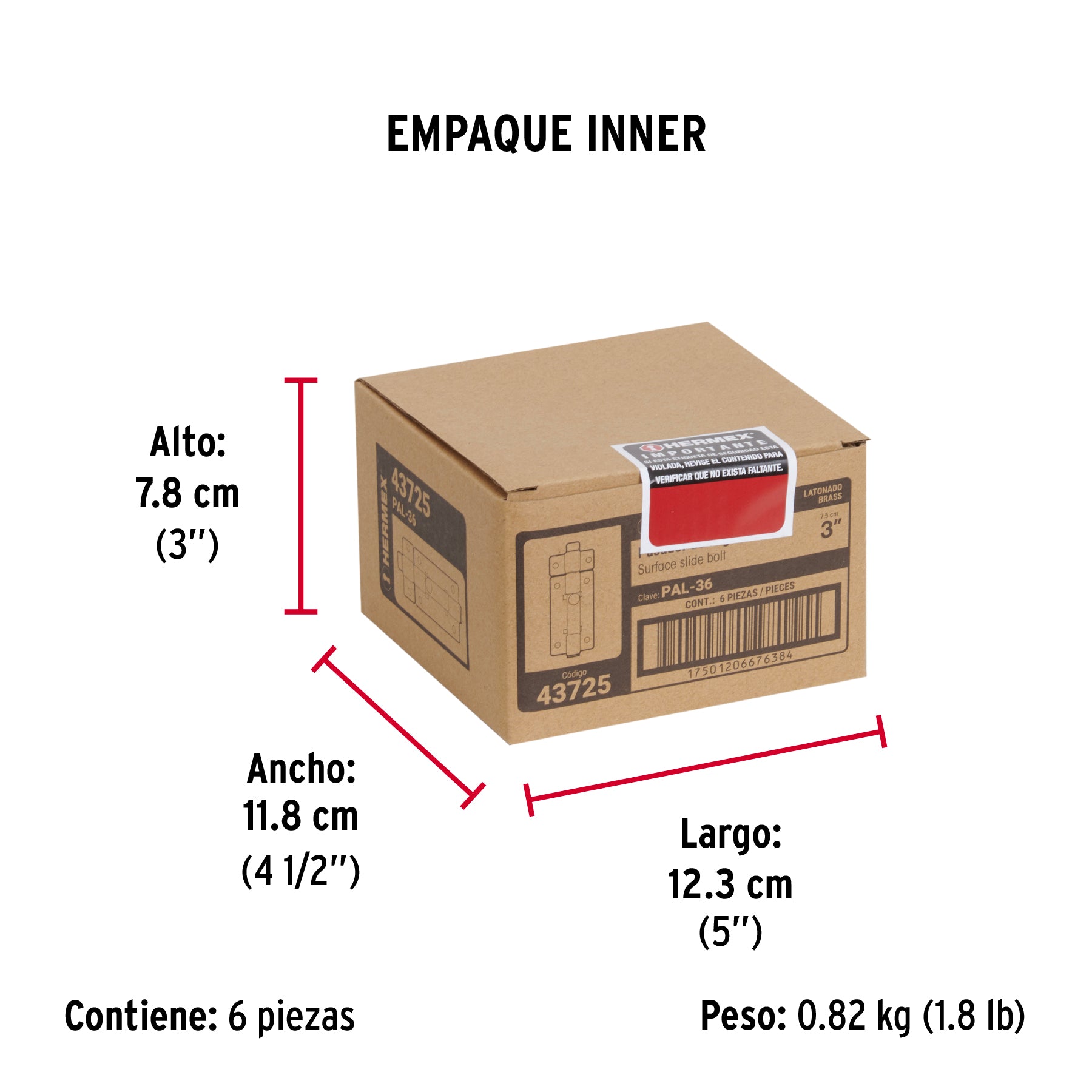 Pasador de barra plana 3" acabado latón, HERMEX - Empaque
