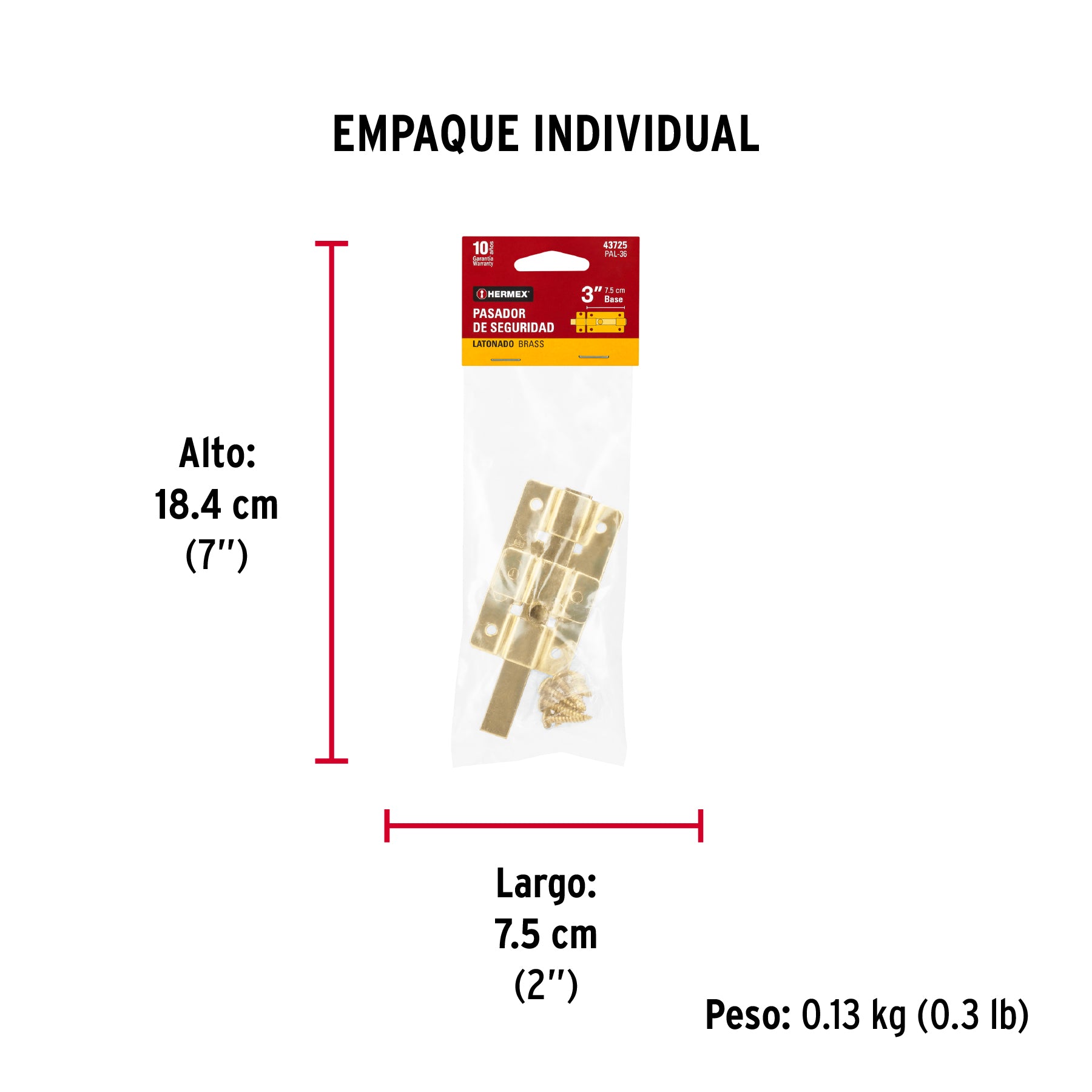 Pasador de barra plana 3" acabado latón, HERMEX - Empaque
