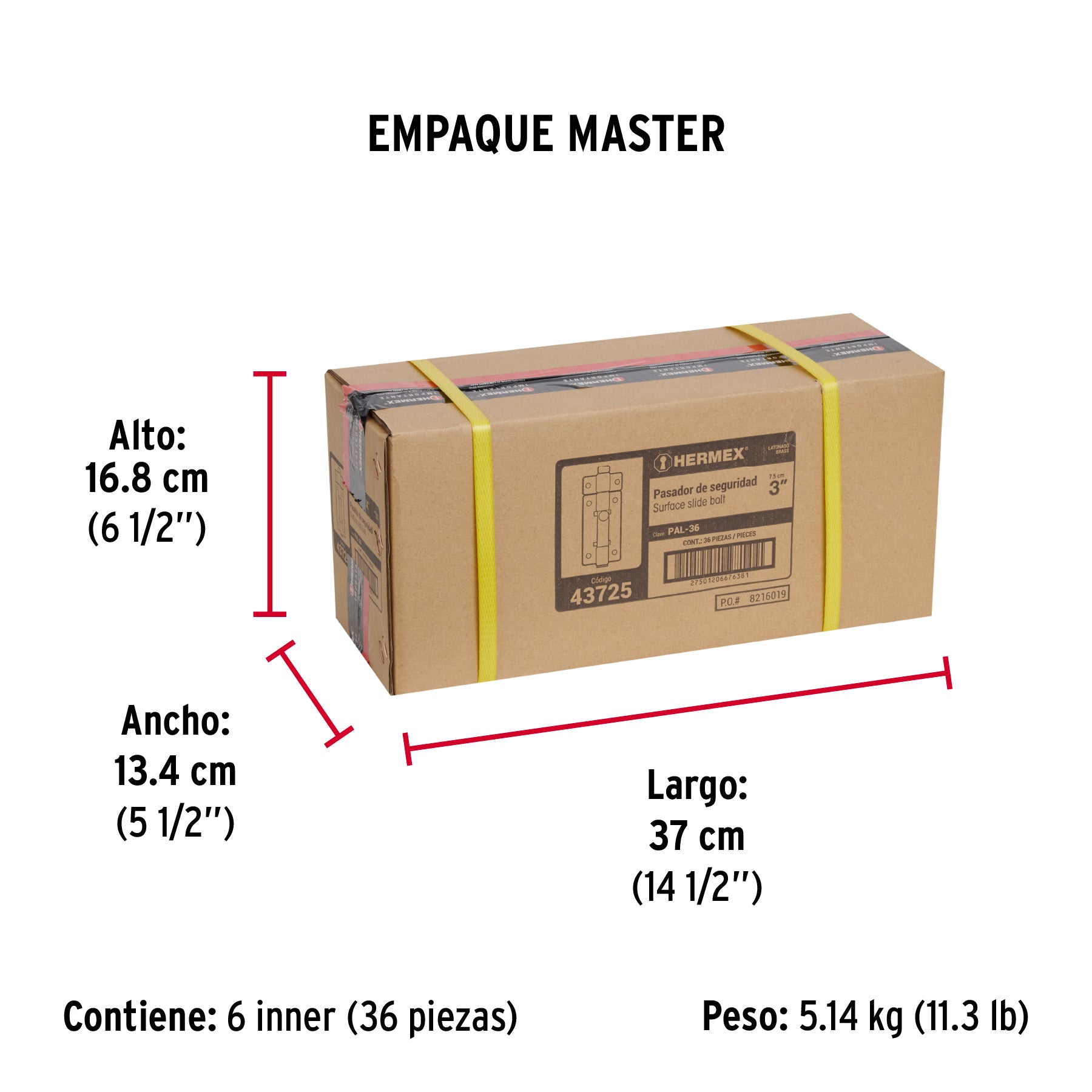 Pasador de barra plana 3" acabado latón, HERMEX - Empaque