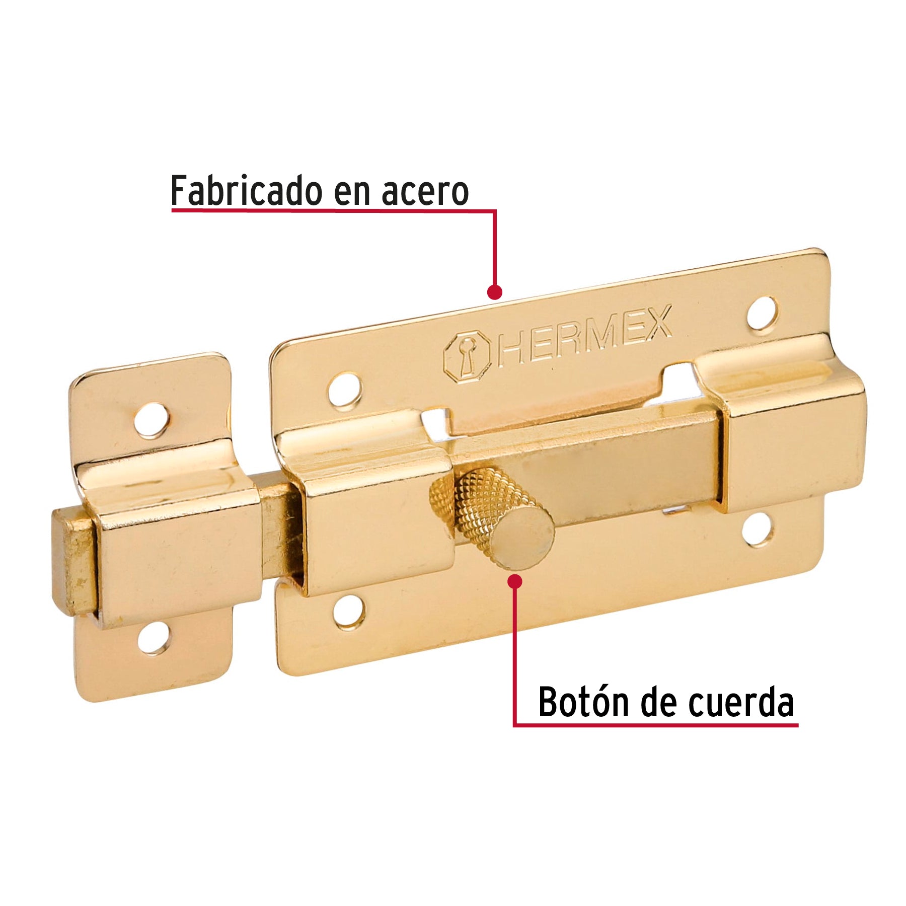 Pasador de barra plana 3" acabado latón, HERMEX