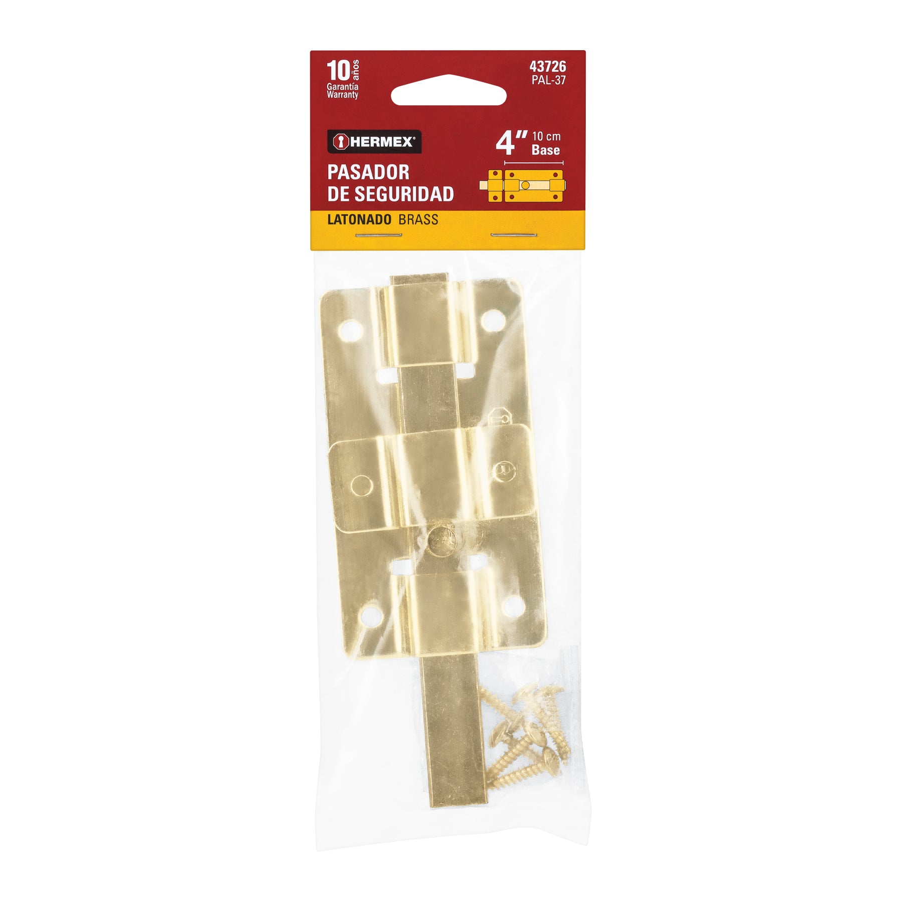 Pasador de barra plana 4" acabado latón, HERMEX