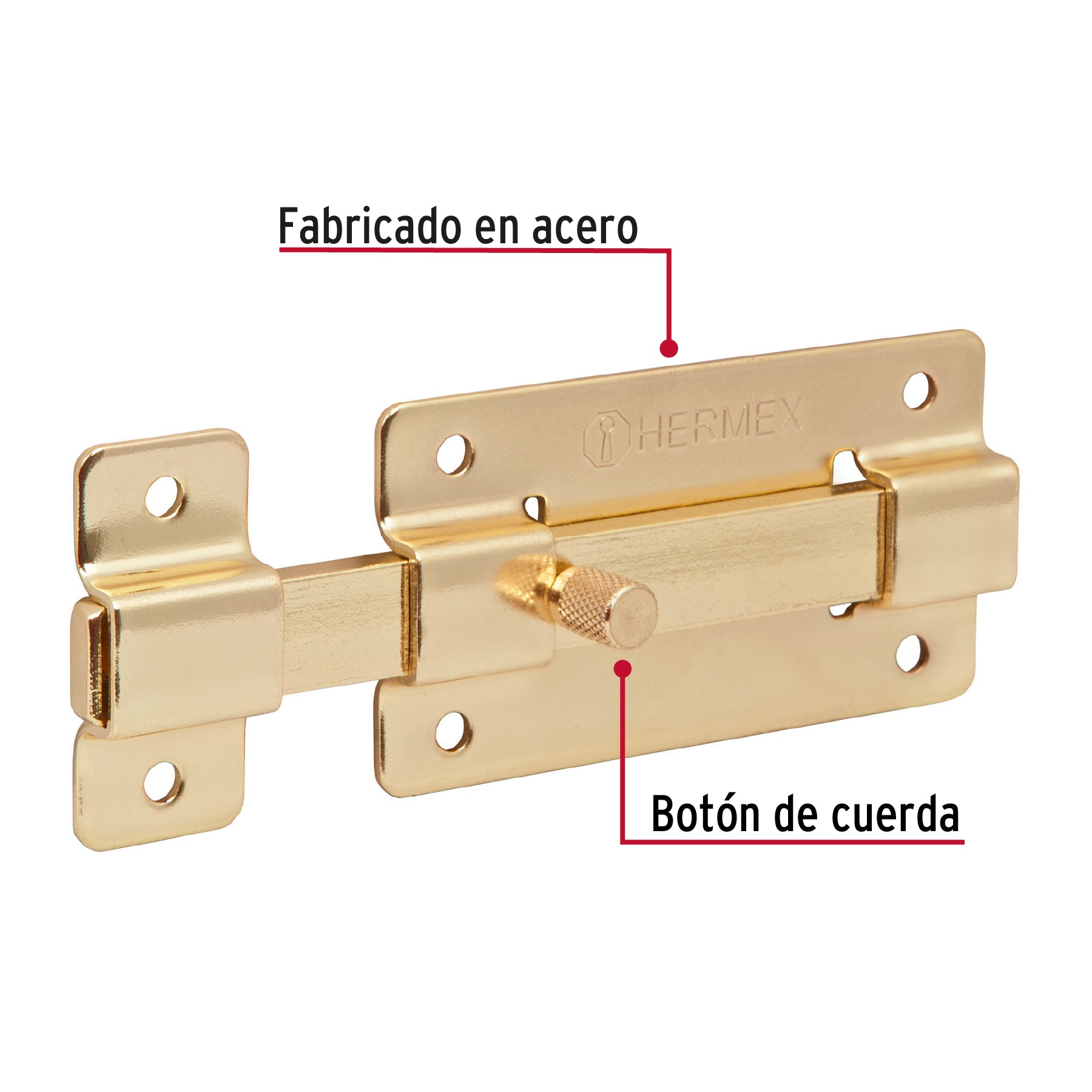 Pasador de barra plana 4" acabado latón, HERMEX
