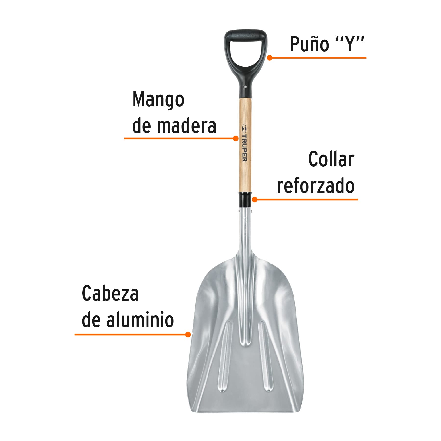 Pala sanitaria cabeza 14 de aluminio, puño "Y", mango 27"