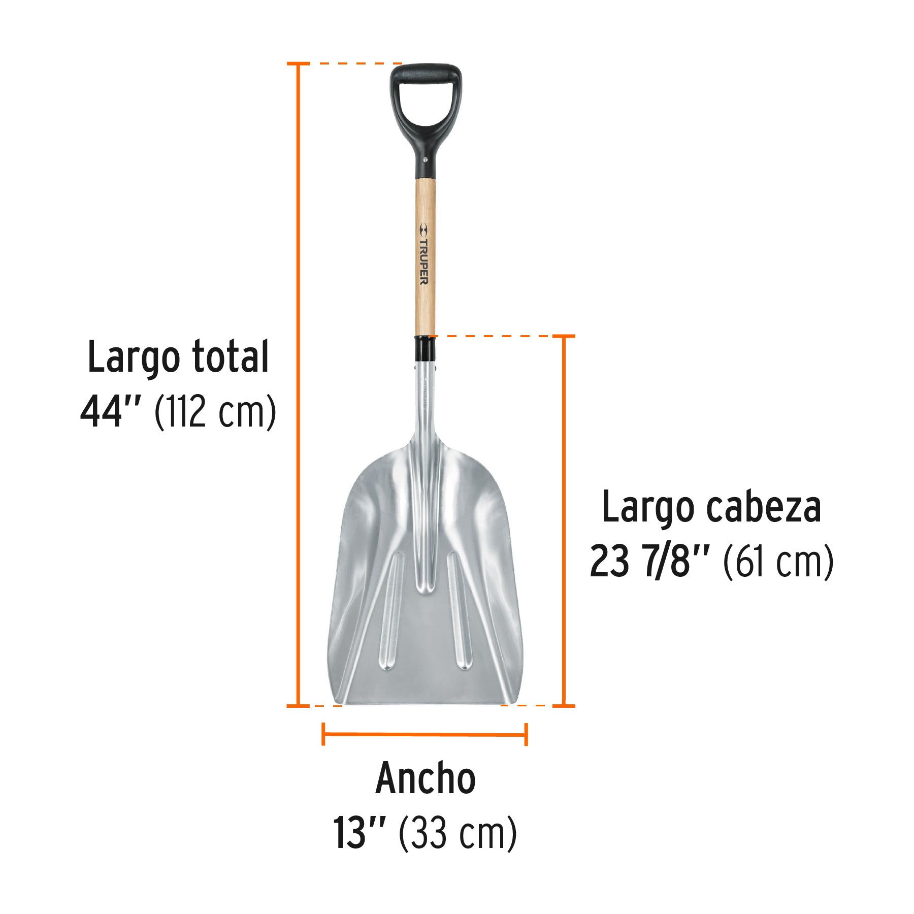 Pala sanitaria cabeza 14 de aluminio, puño "Y", mango 27"