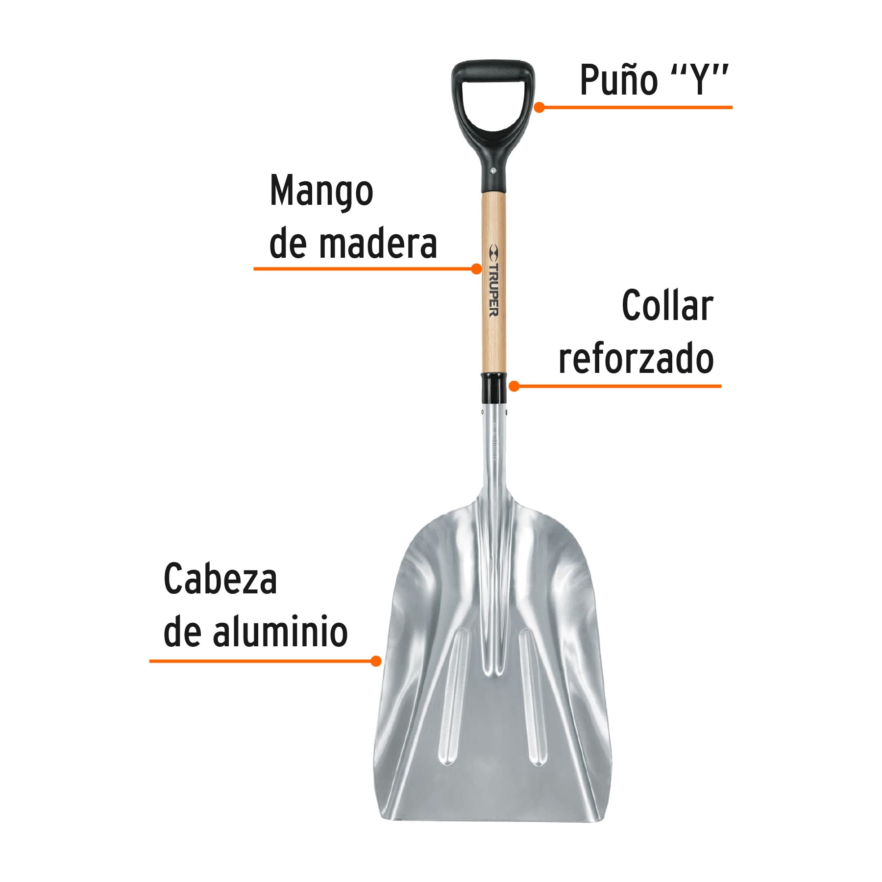 Pala sanitaria cabeza 15 de aluminio, puño "Y", mango 27"