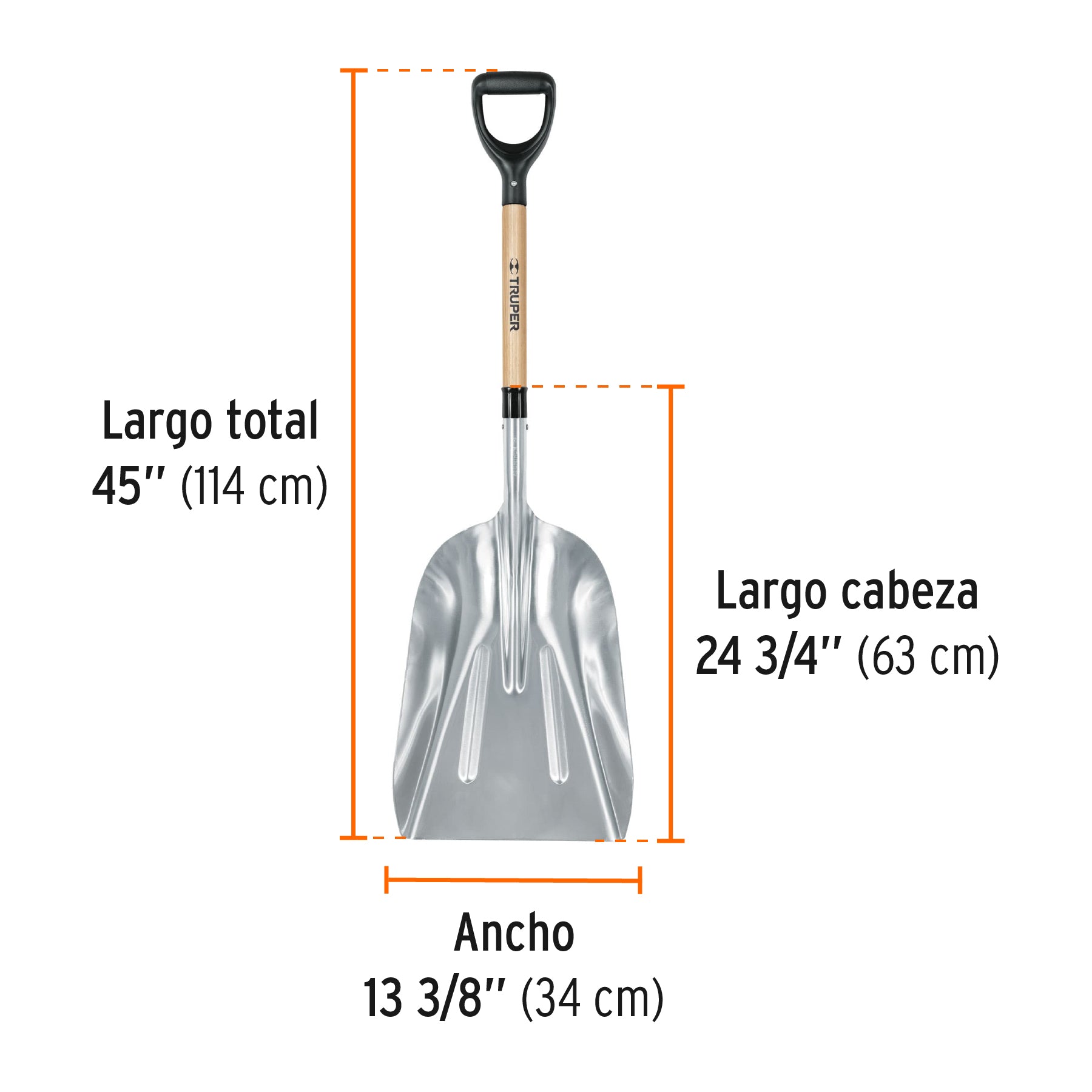 Pala sanitaria cabeza 15 de aluminio, puño "Y", mango 27"
