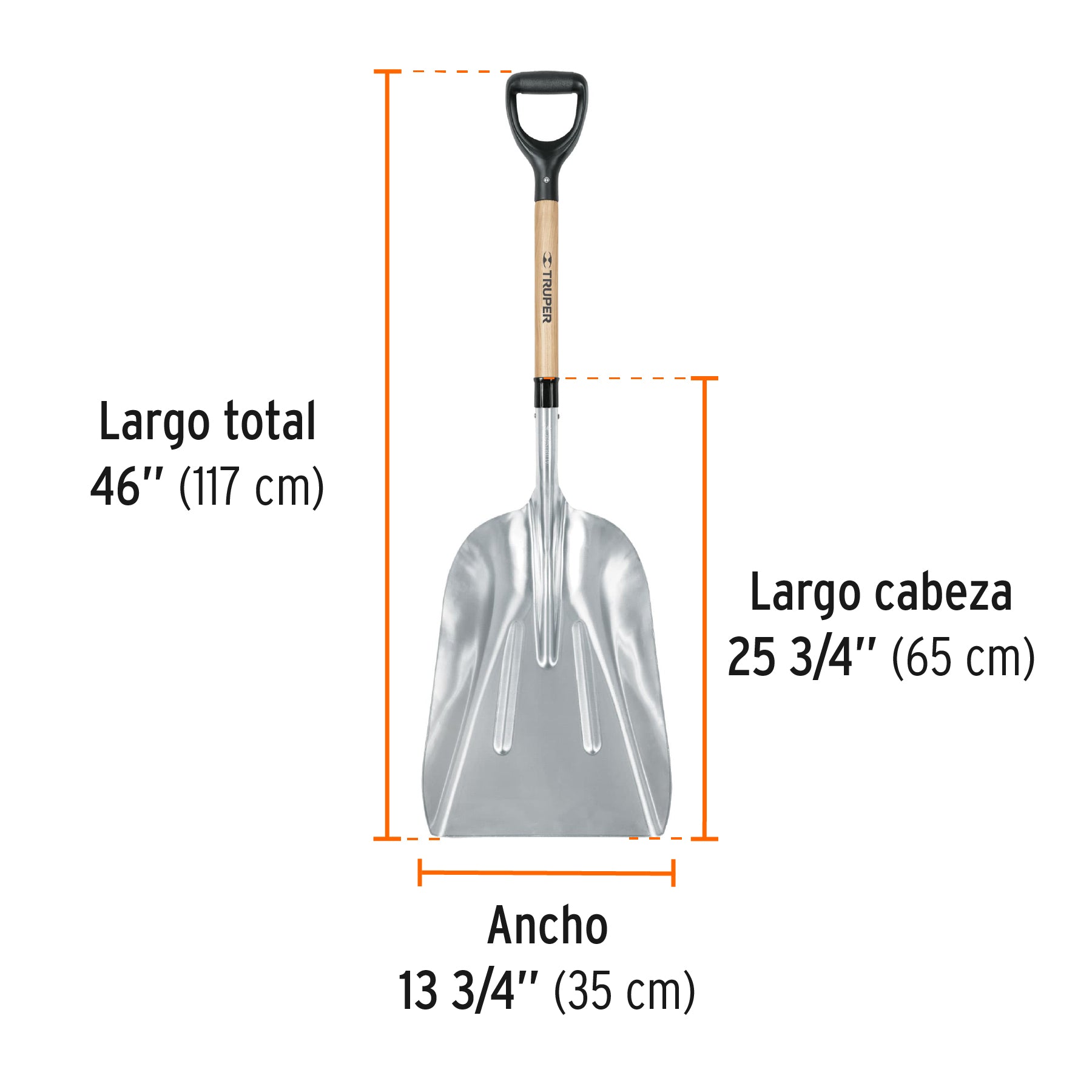 Pala sanitaria cabeza 15-1/2 aluminio, puño "Y", mango 27"