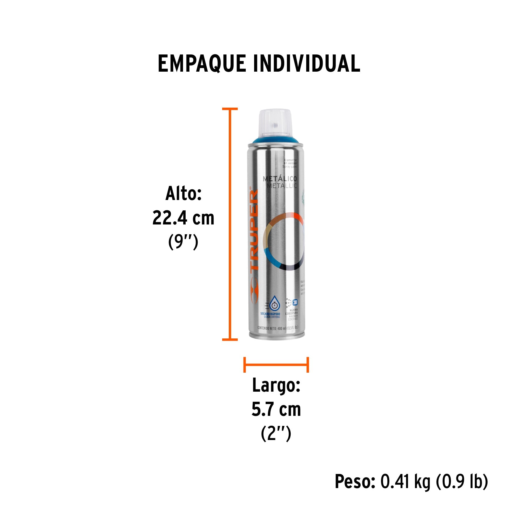 Pintura en aerosol, azul metálico, bote esbelto, 400 ml - Empaque