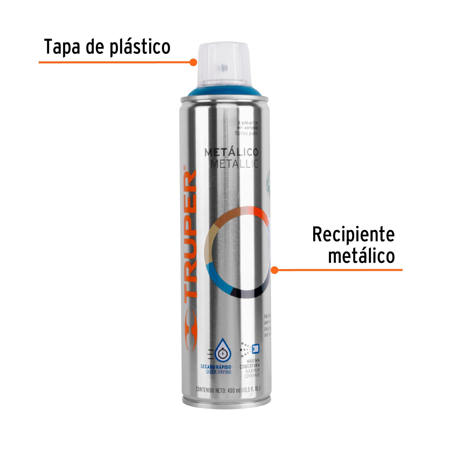 Pintura en aerosol, azul metálico, bote esbelto, 400 ml