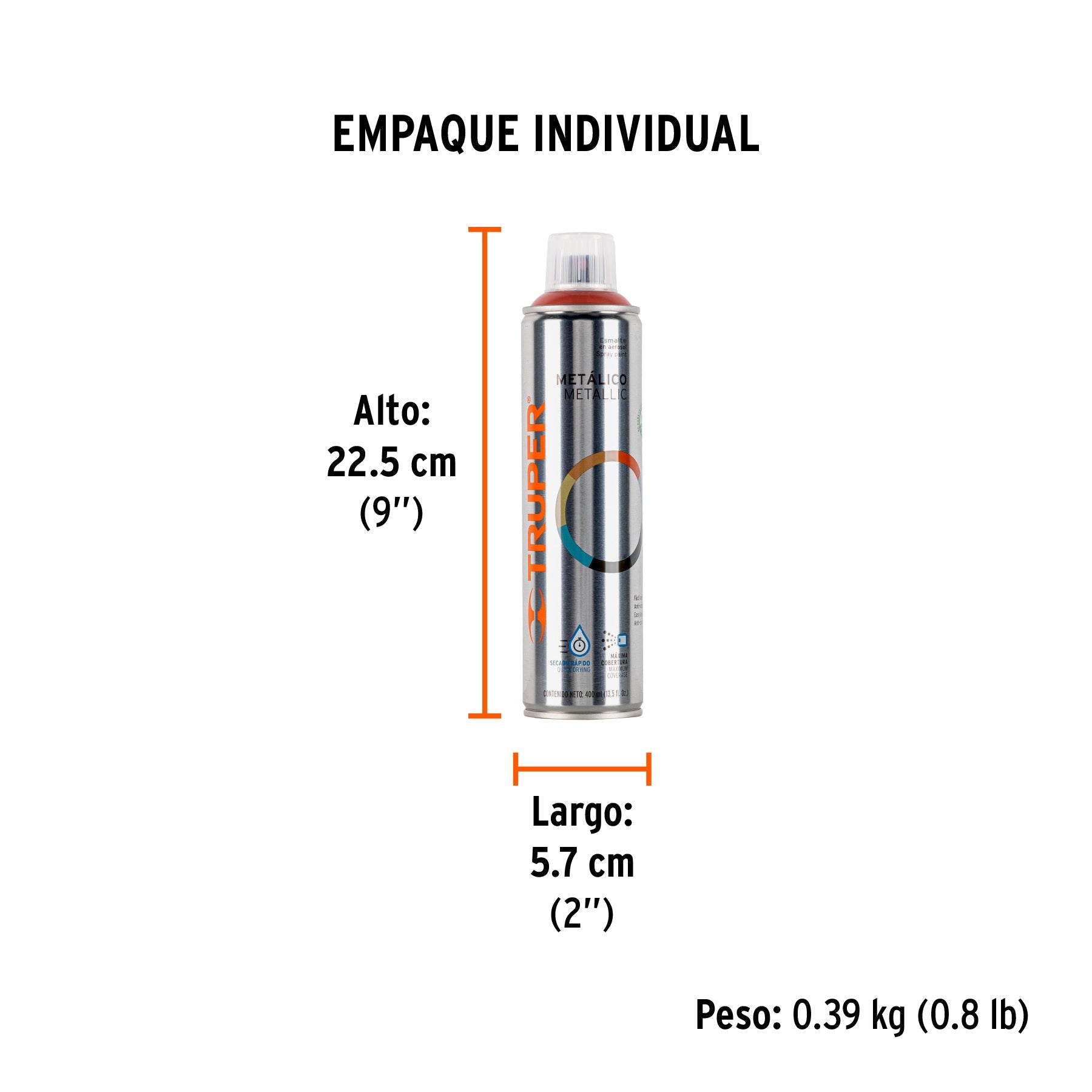 Pintura en aerosol, cobre metálico, bote esbelto, 400 ml - Empaque