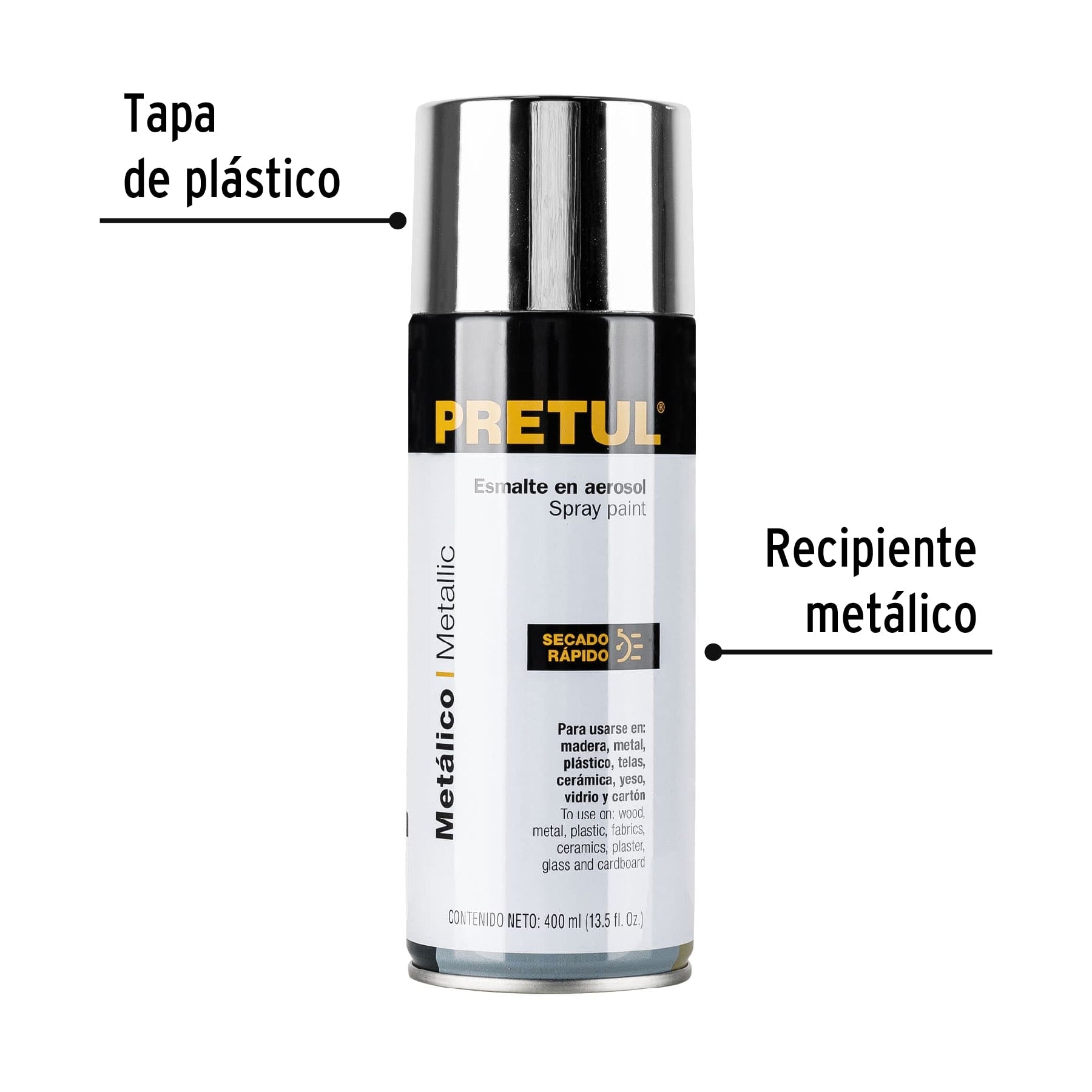Pintura en aerosol metálica, cromo, 400 ml, PRETUL