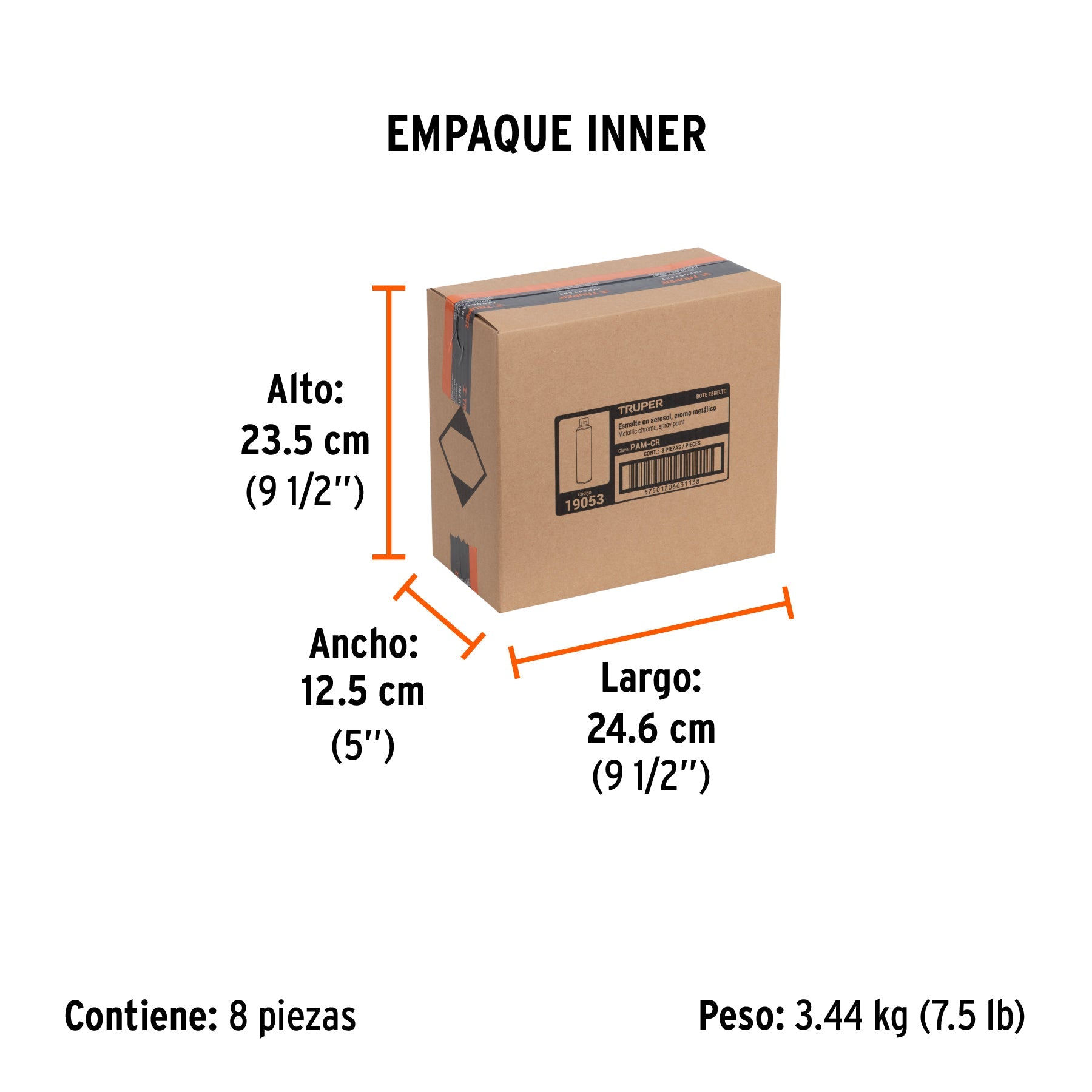 Pintura en aerosol, cromo metálico, bote esbelto, 400 ml - Empaque