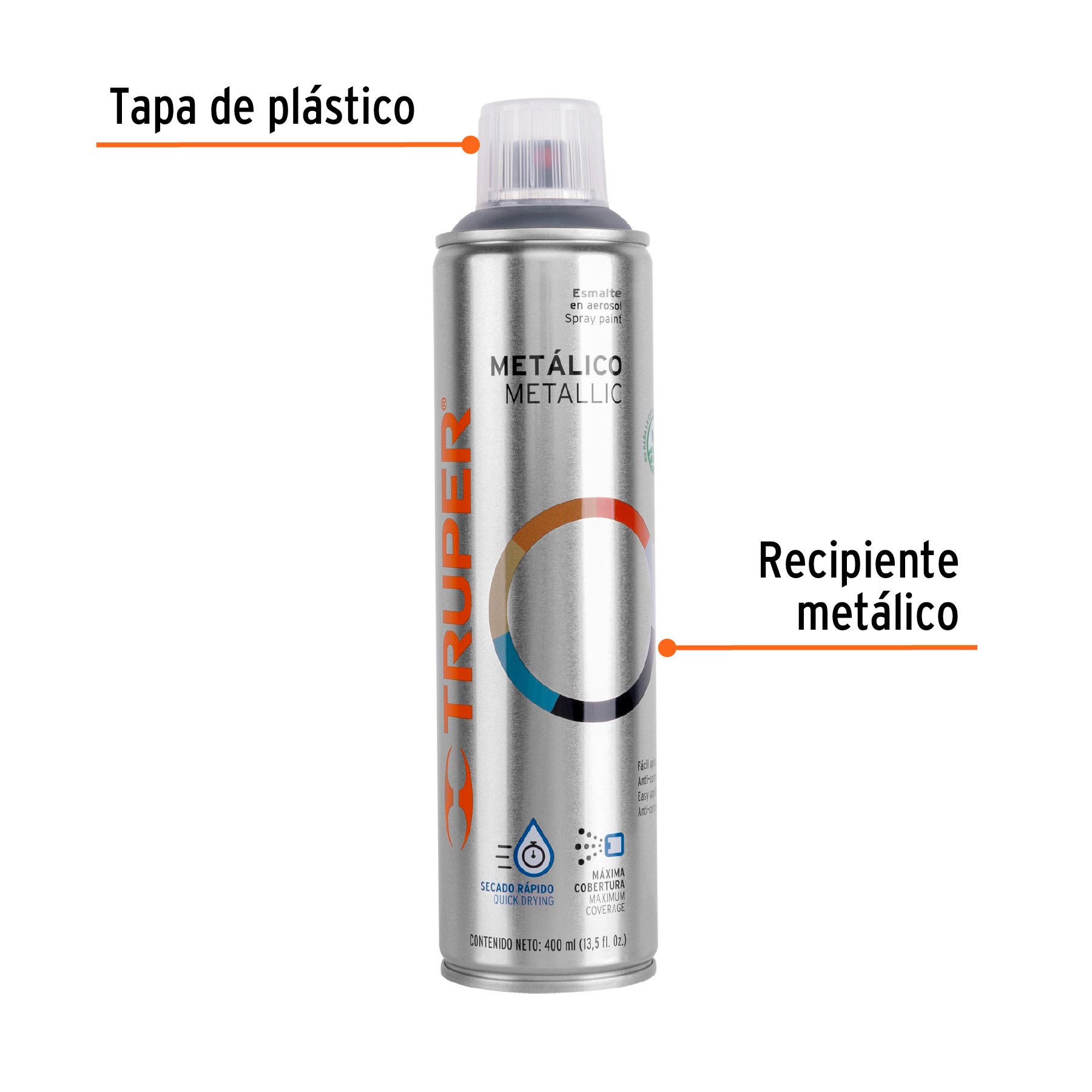Pintura en aerosol, cromo metálico, bote esbelto, 400 ml