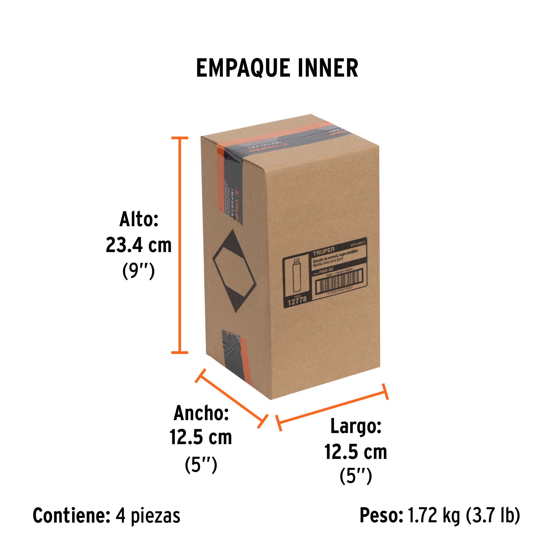 Pintura en aerosol, negro metálico, bote esbelto, 400 ml - Empaque
