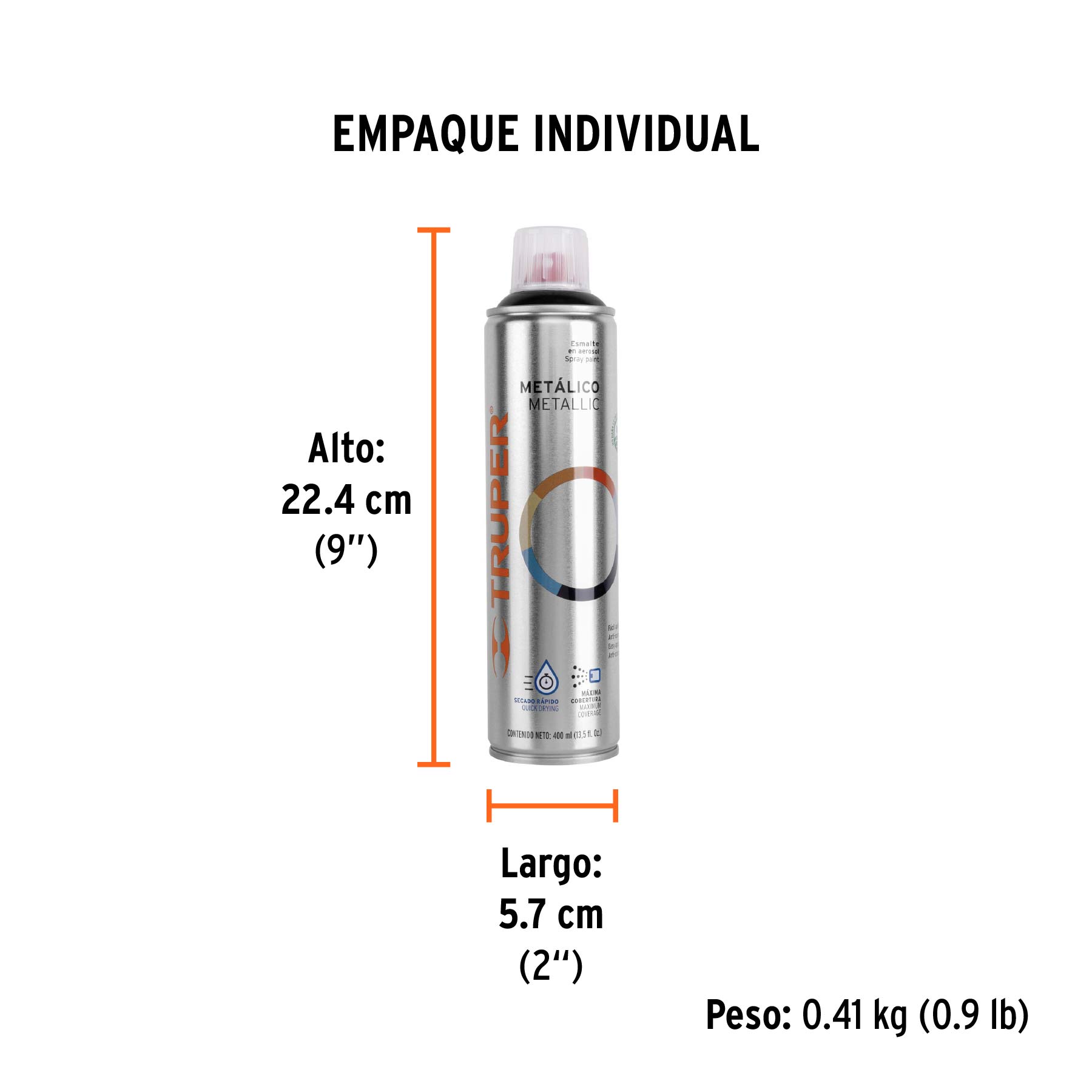 Pintura en aerosol, negro metálico, bote esbelto, 400 ml - Empaque