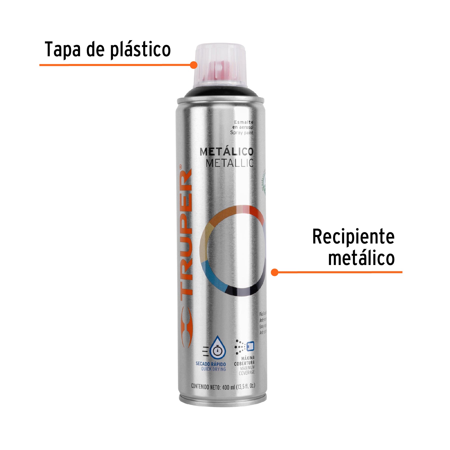 Pintura en aerosol, negro metálico, bote esbelto, 400 ml