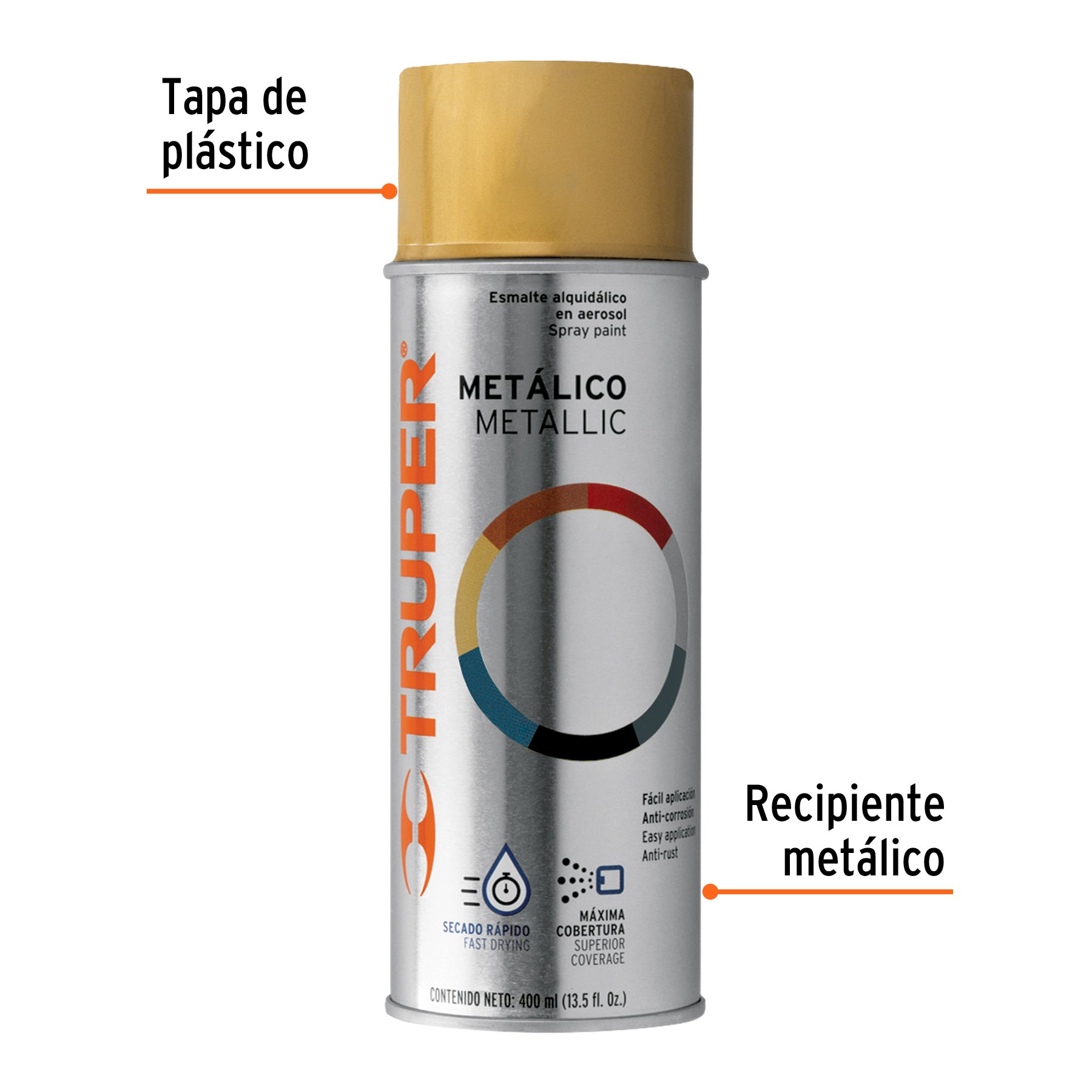 Pintura en aerosol, oro metálico, bote tradicional, 400 ml