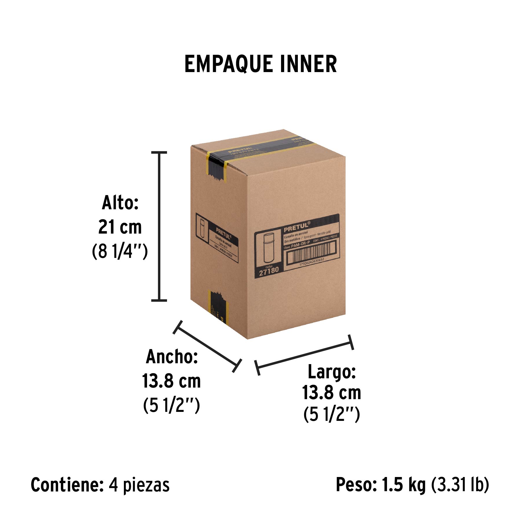 Pintura en aerosol, metálica, oro, 400 ml, PRETUL - Empaque