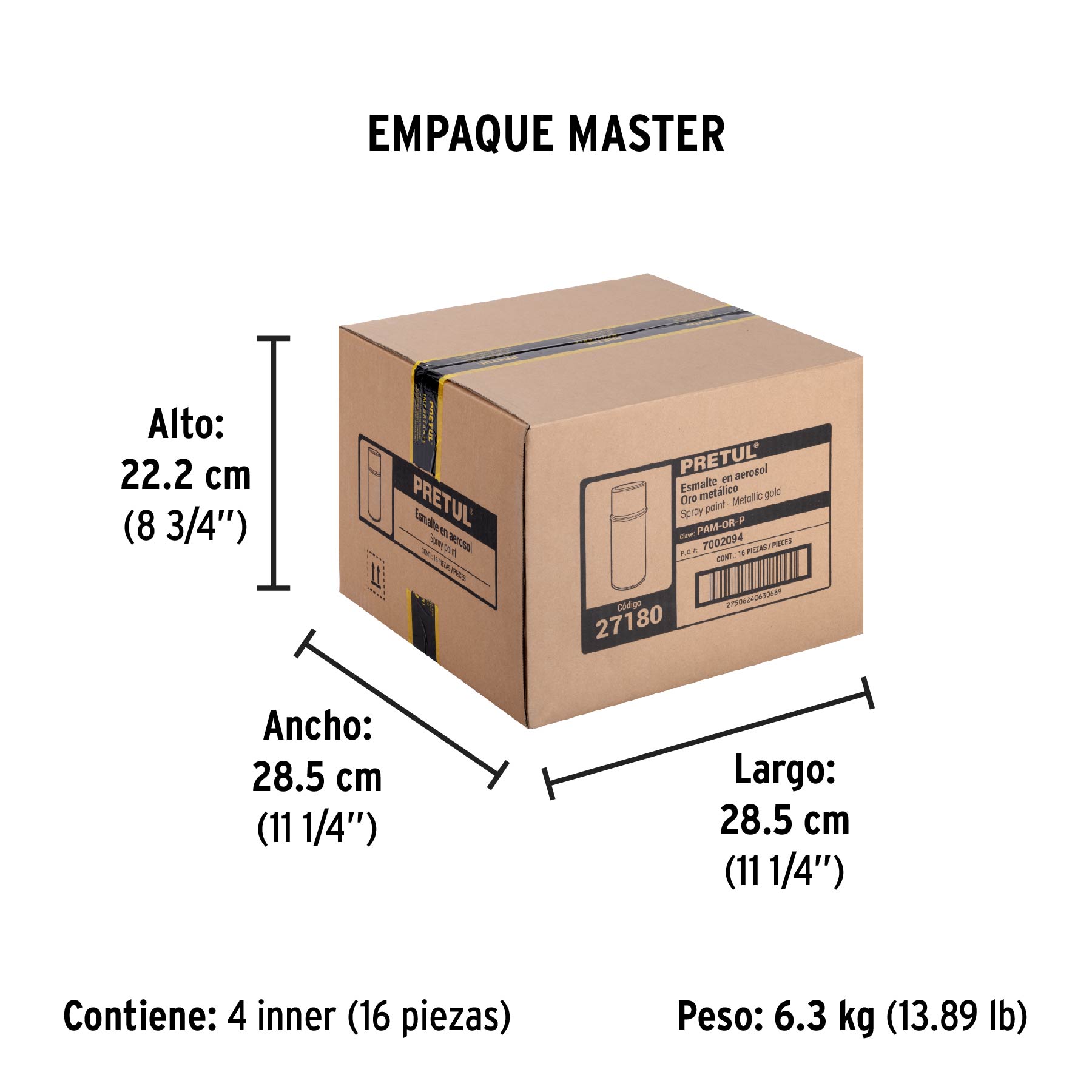 Pintura en aerosol, metálica, oro, 400 ml, PRETUL - Empaque