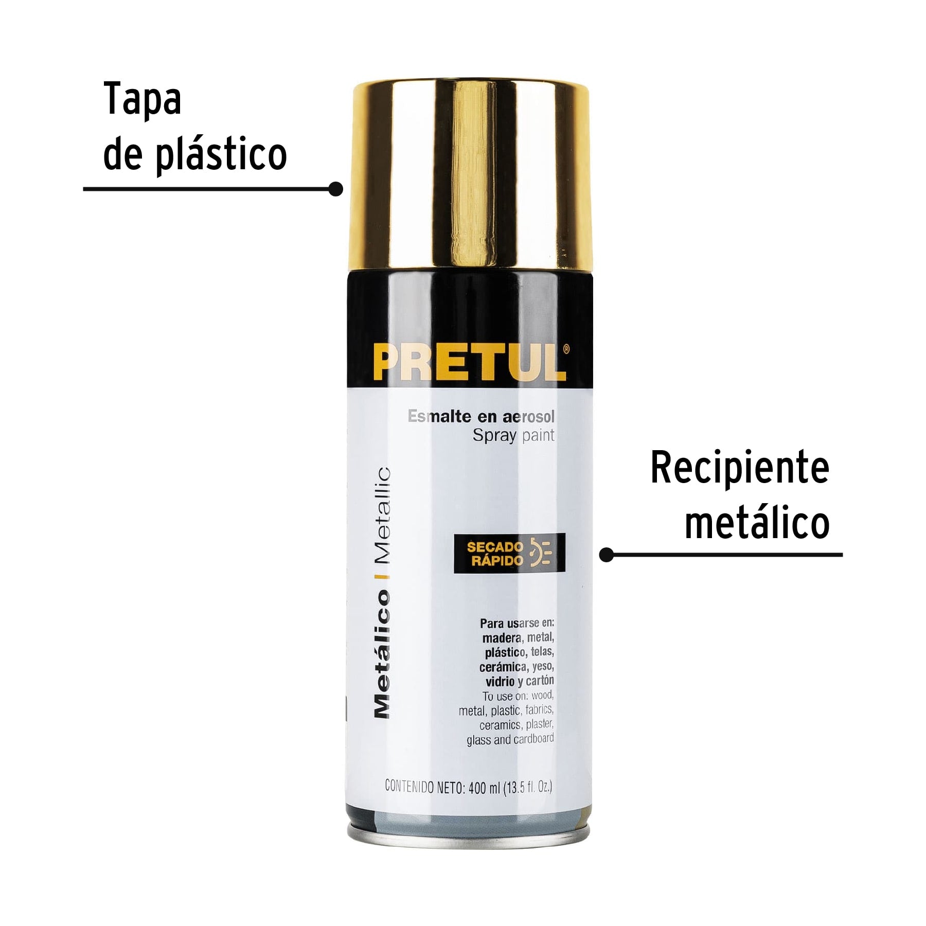 Pintura en aerosol, metálica, oro, 400 ml, PRETUL
