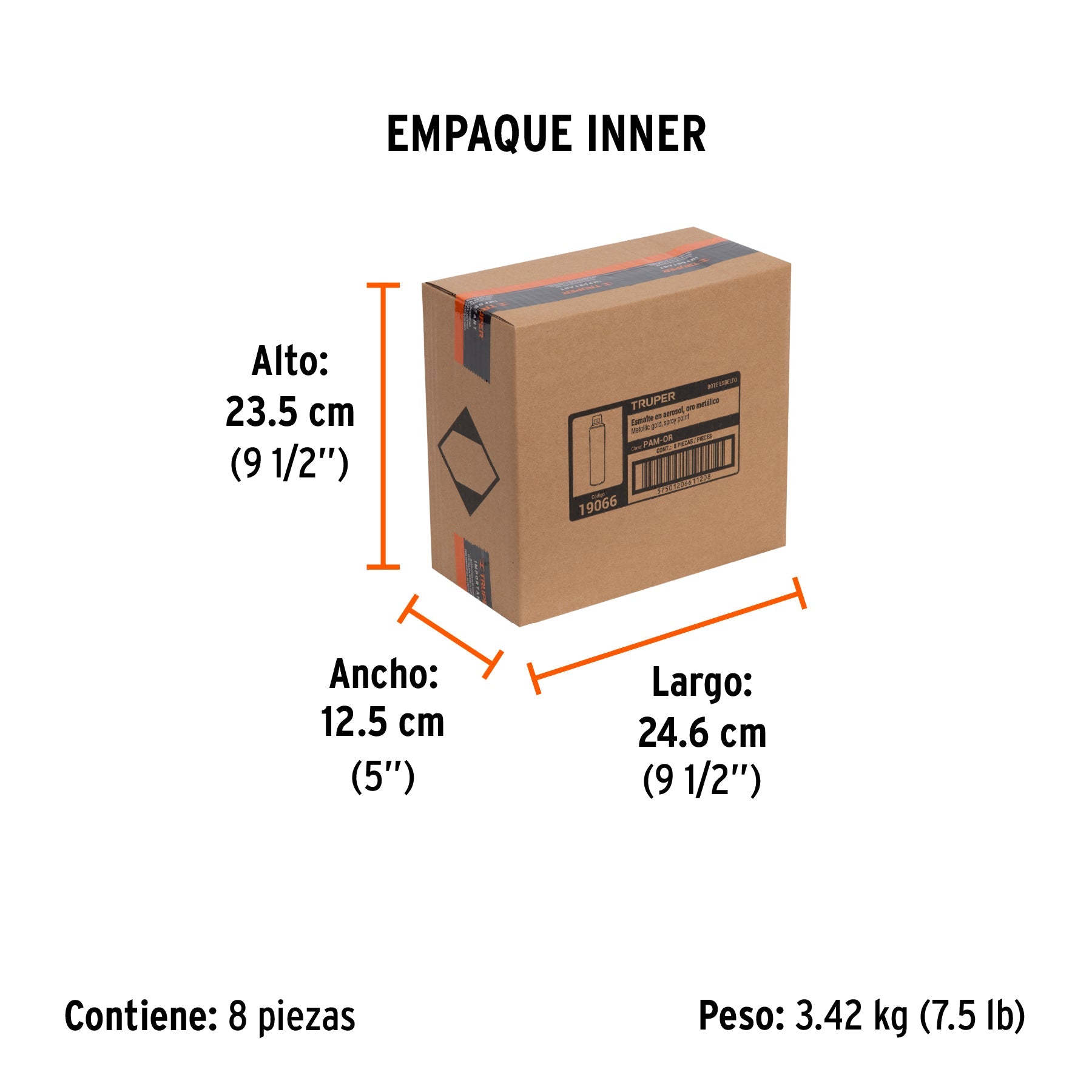 Pintura en aerosol, oro metálico, bote esbelto, 400 ml - Empaque