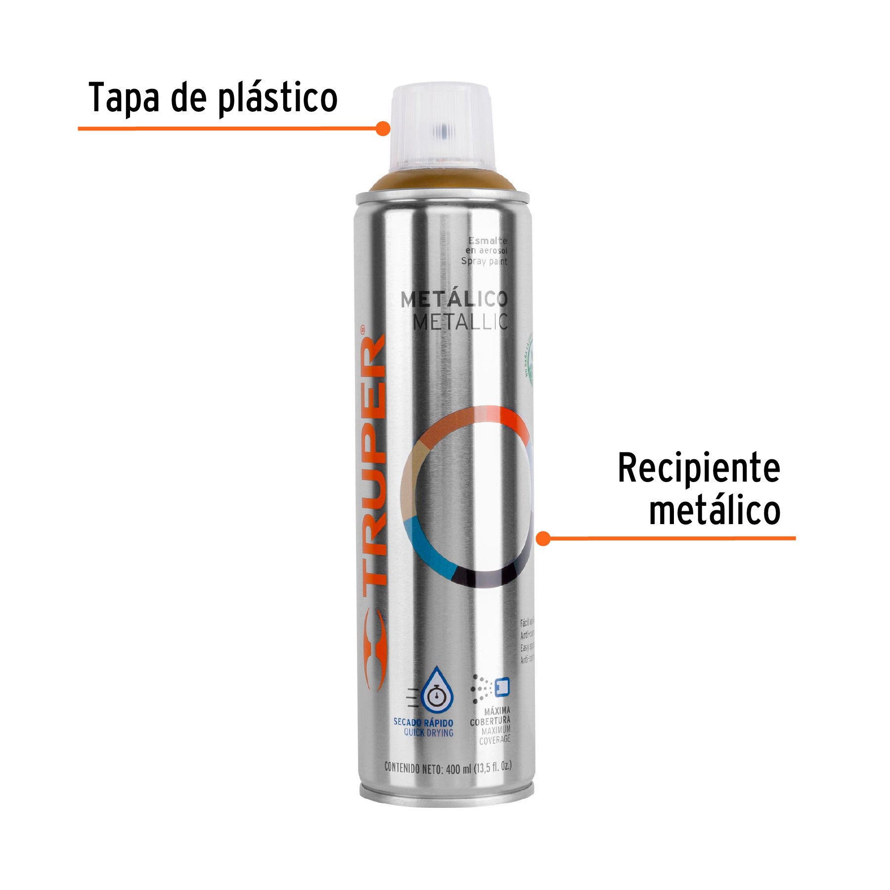 Pintura en aerosol, oro metálico, bote esbelto, 400 ml
