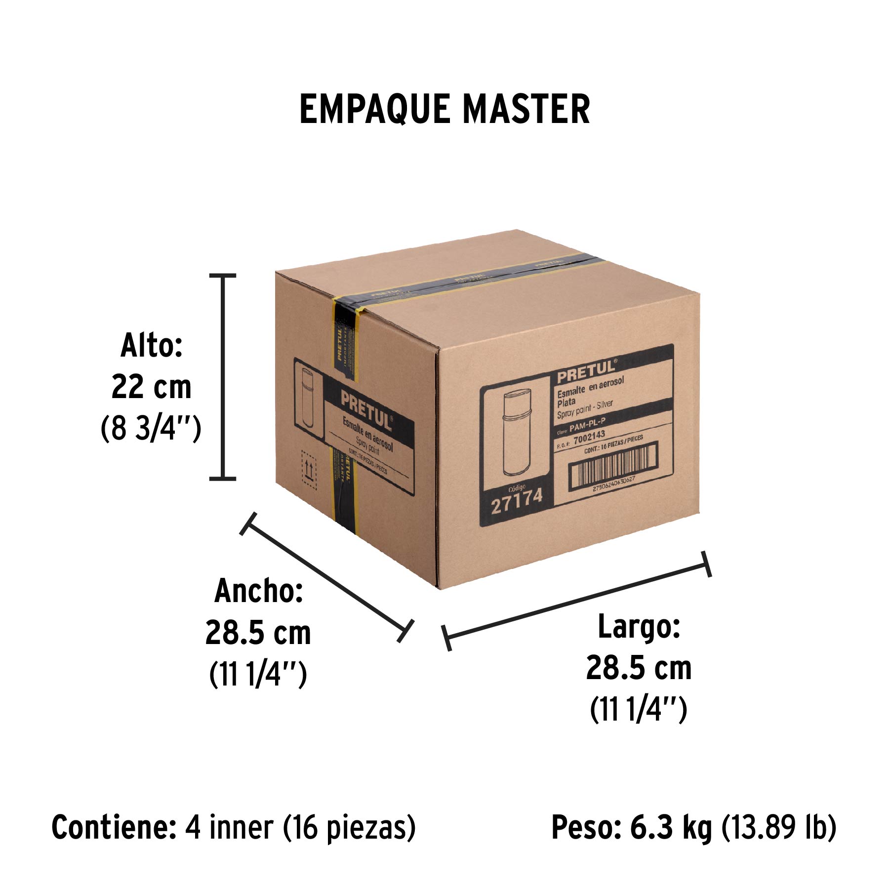 Pintura en aerosol metálica, plata ,400 ml, PRETUL - Empaque