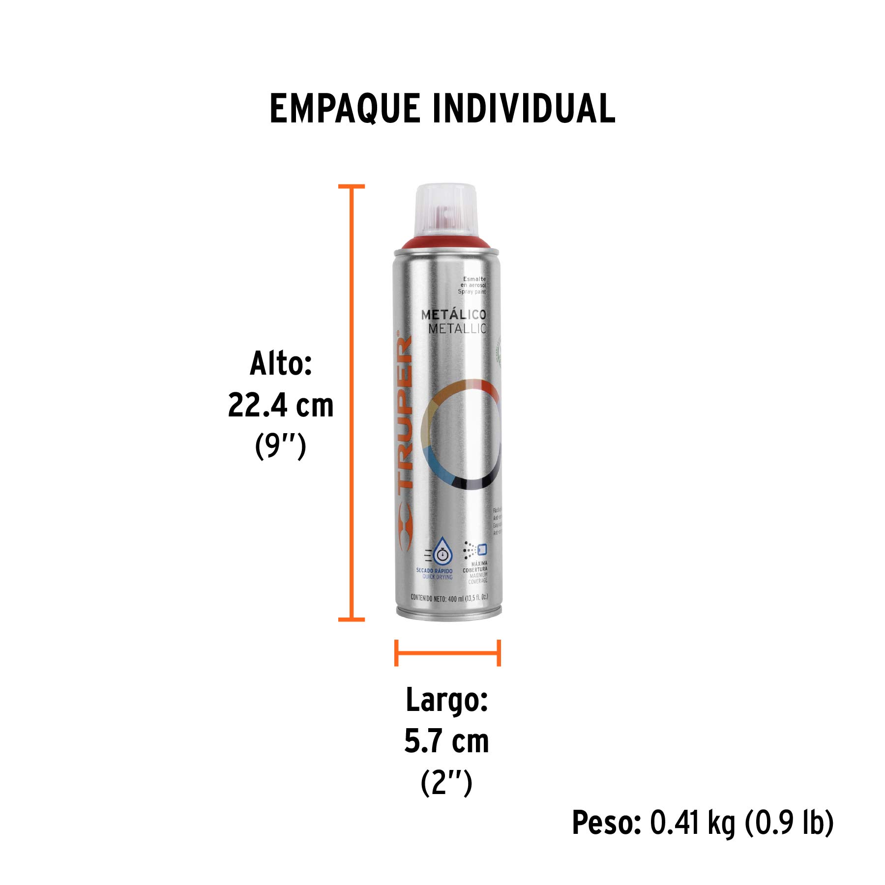 Pintura en aerosol, rojo metálico, bote esbelto, 400 ml - Empaque