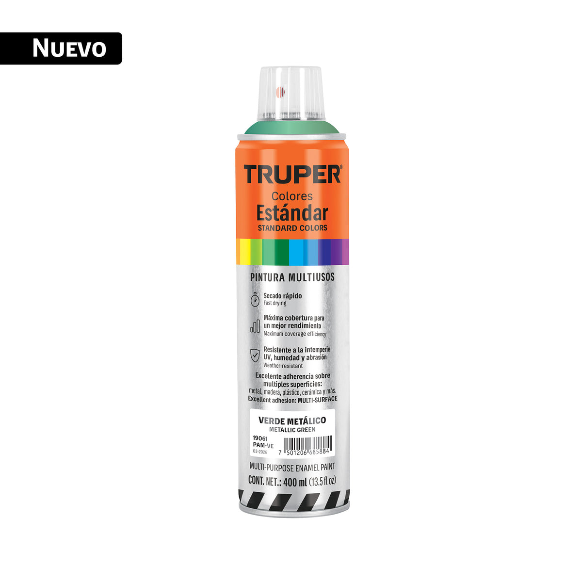 Pintura aerosol verde metálico, bote esbelto 400 ml, TRUPER