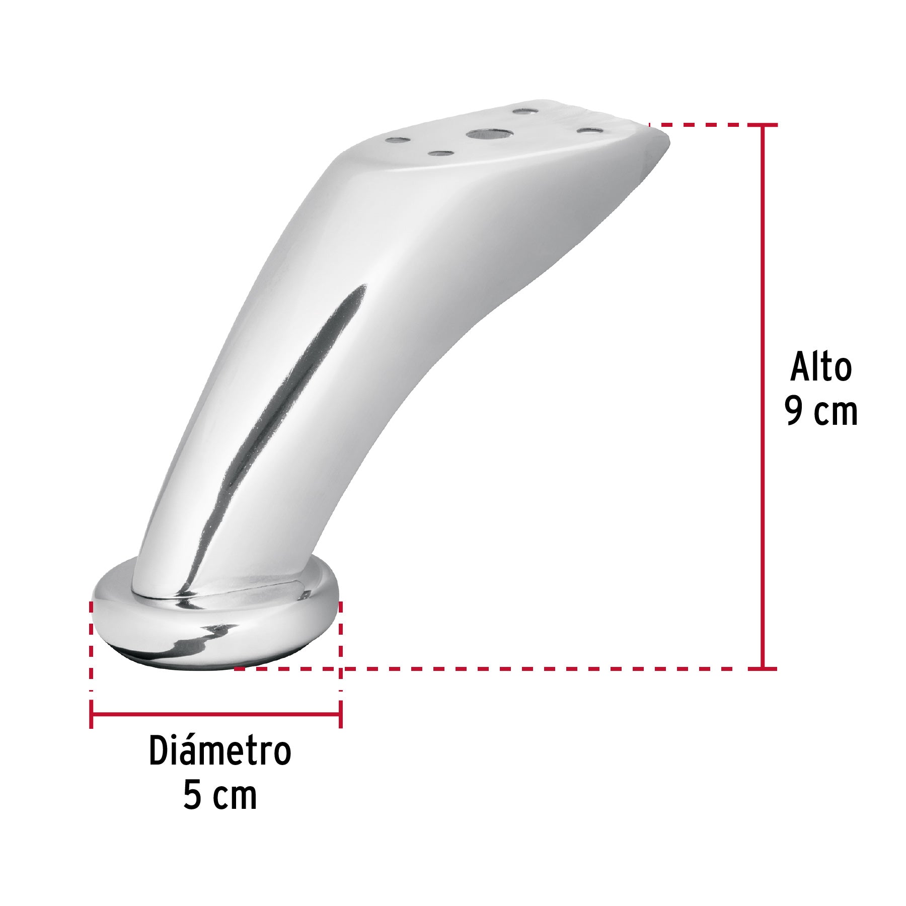 Pata para sofá y mueble, cromo, 90 mm altura, HERMEX