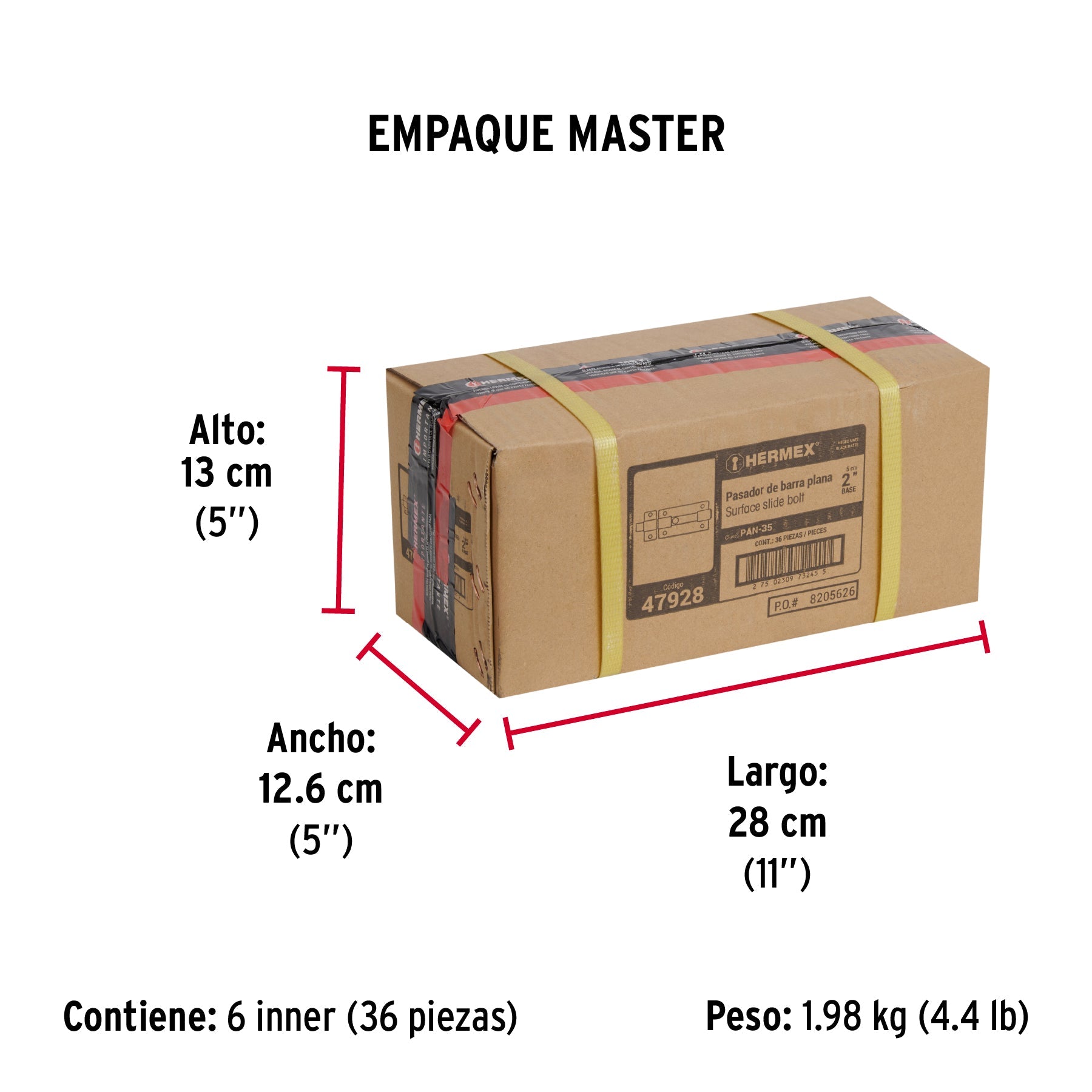Pasador de barra plana 2", negro, HERMEX - Empaque