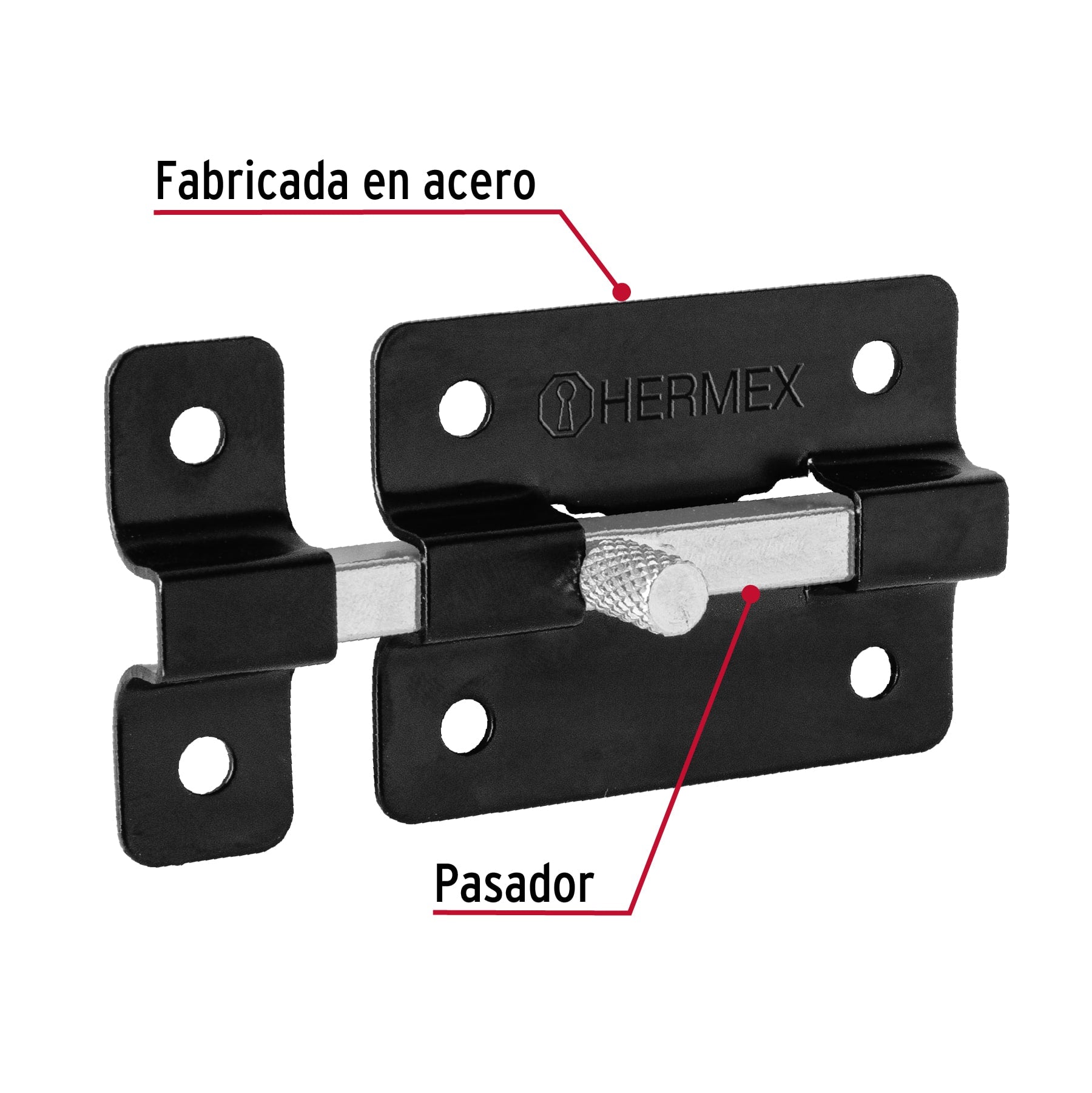 Pasador de barra plana 2", negro, HERMEX