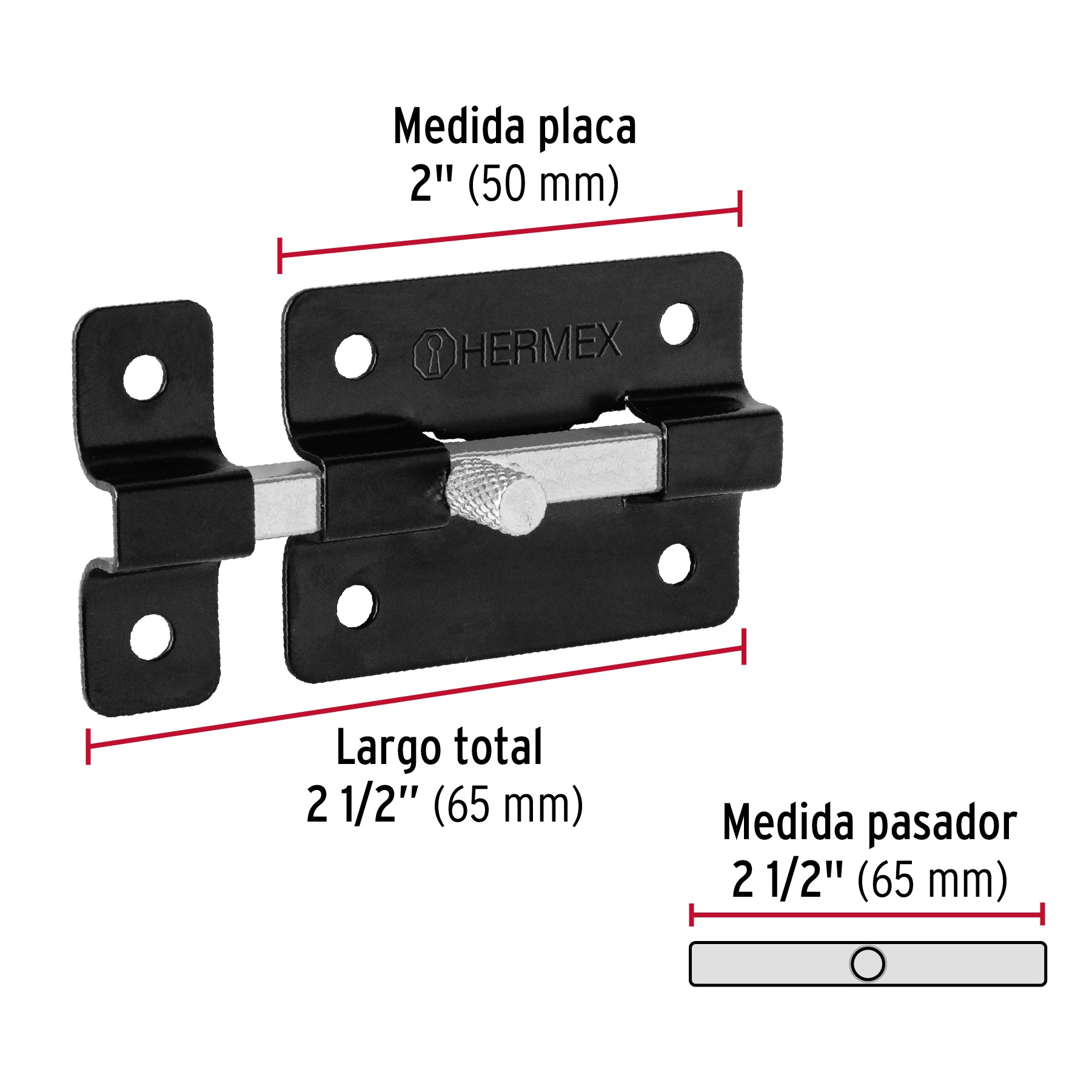Pasador de barra plana 2", negro, HERMEX