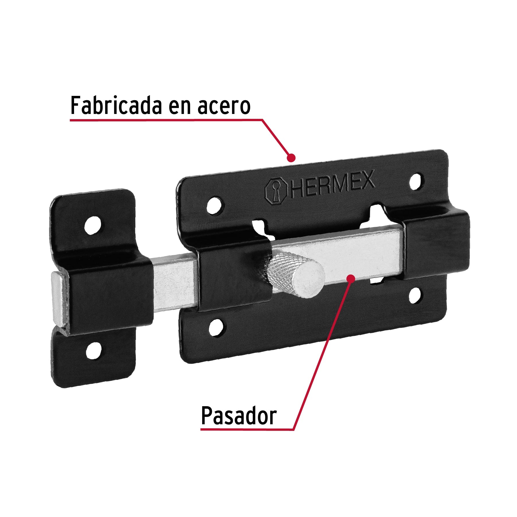 Pasador de barra plana 3", negro, HERMEX