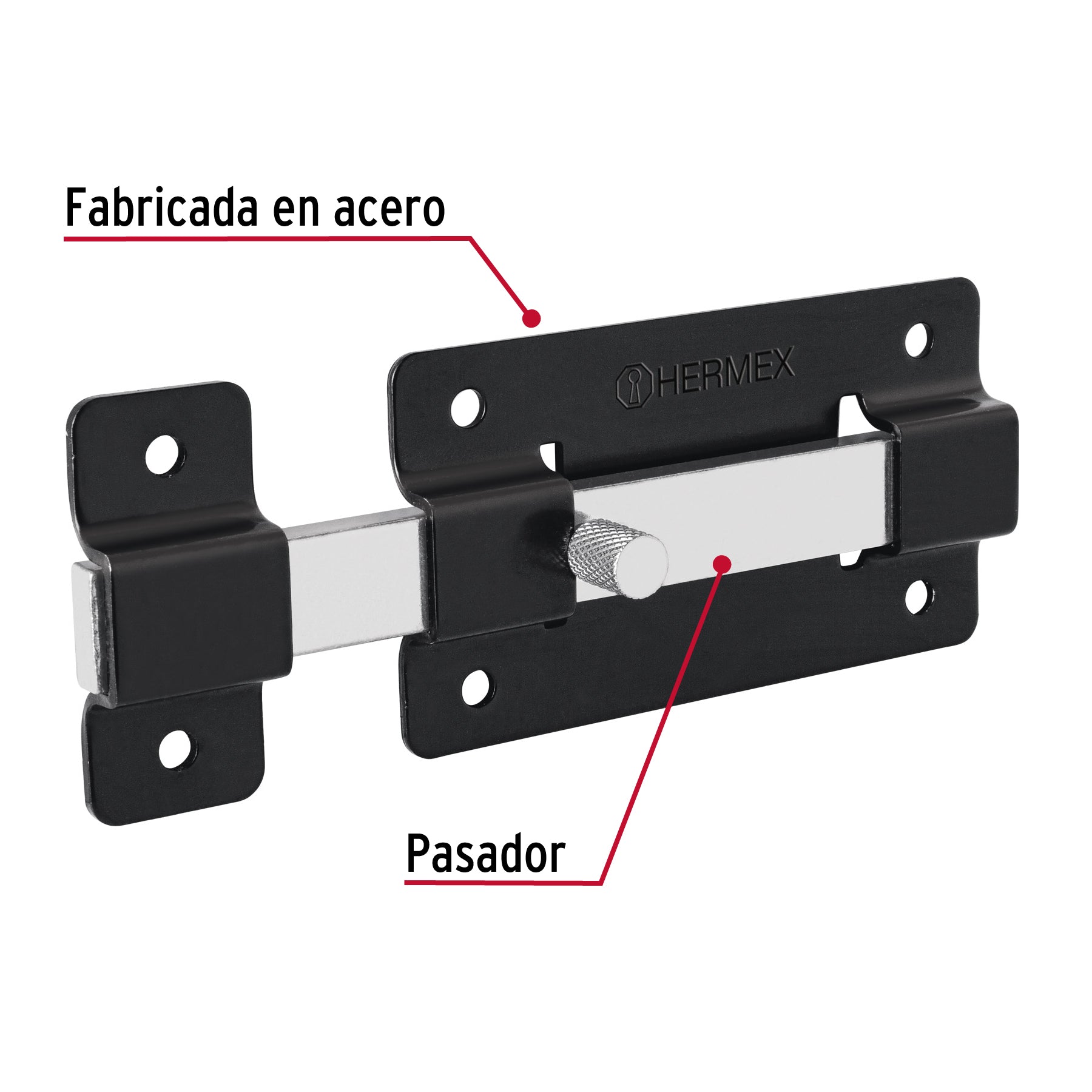 Pasador de barra plana 4", negro, HERMEX