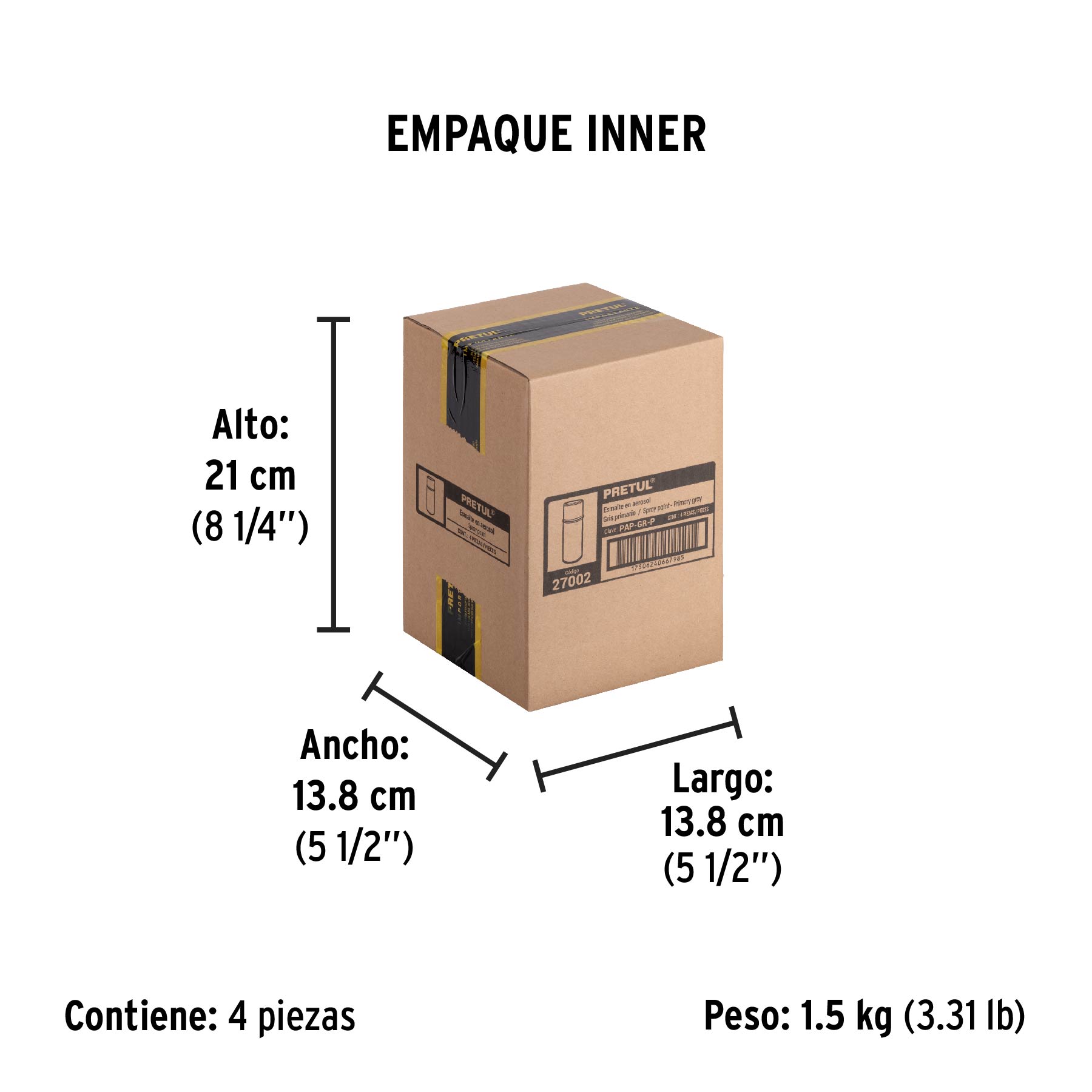 Pintura en aerosol, gris primario, 400 ml, PRETUL - Empaque