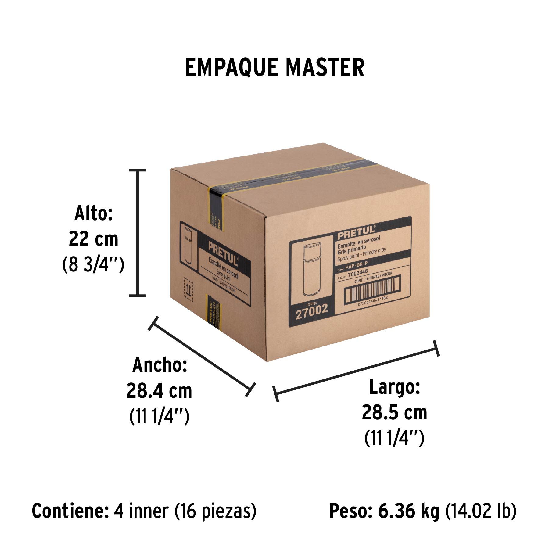 Pintura en aerosol, gris primario, 400 ml, PRETUL - Empaque