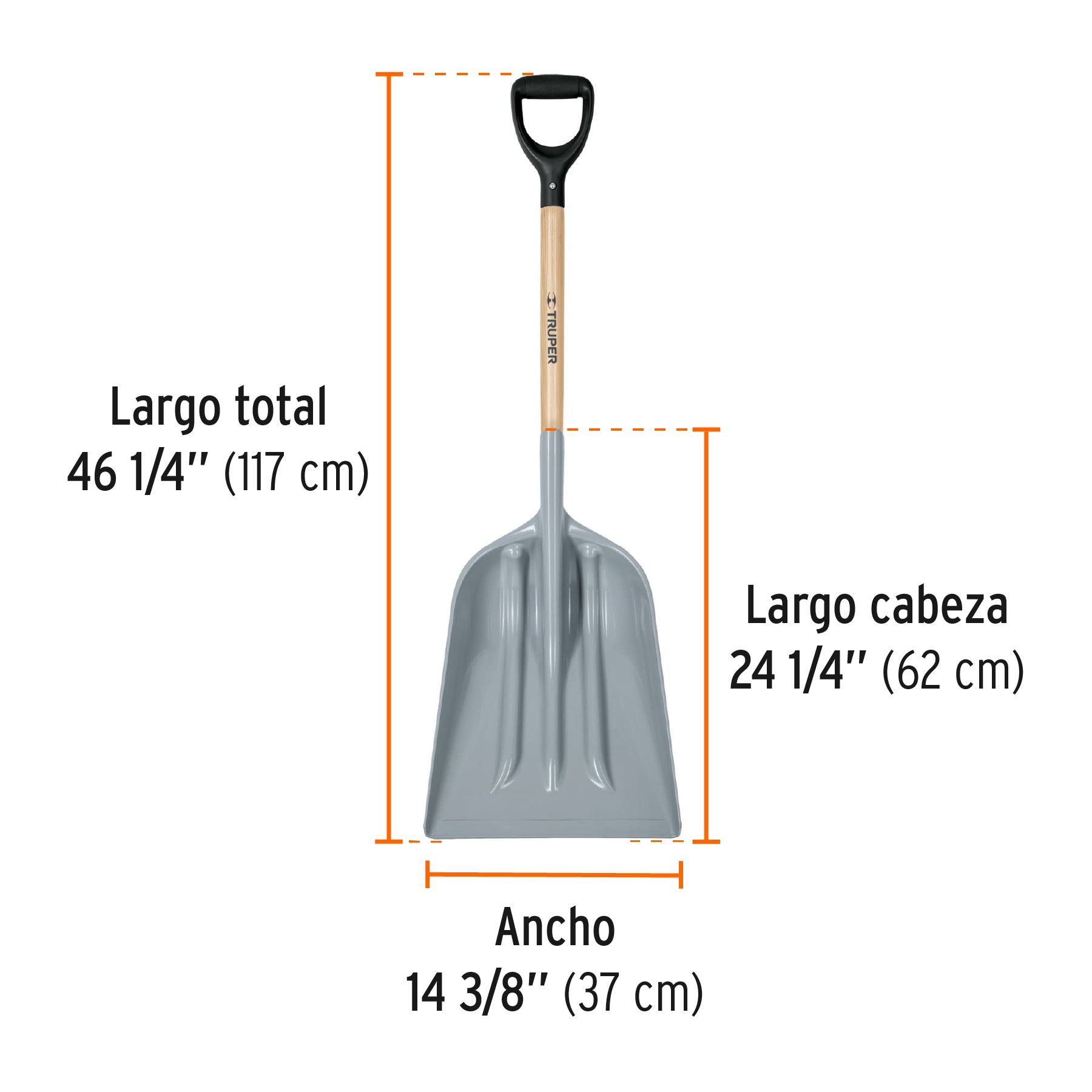 Pala sanitaria cabeza plástica, puño "Y", mango 27", TRUPER