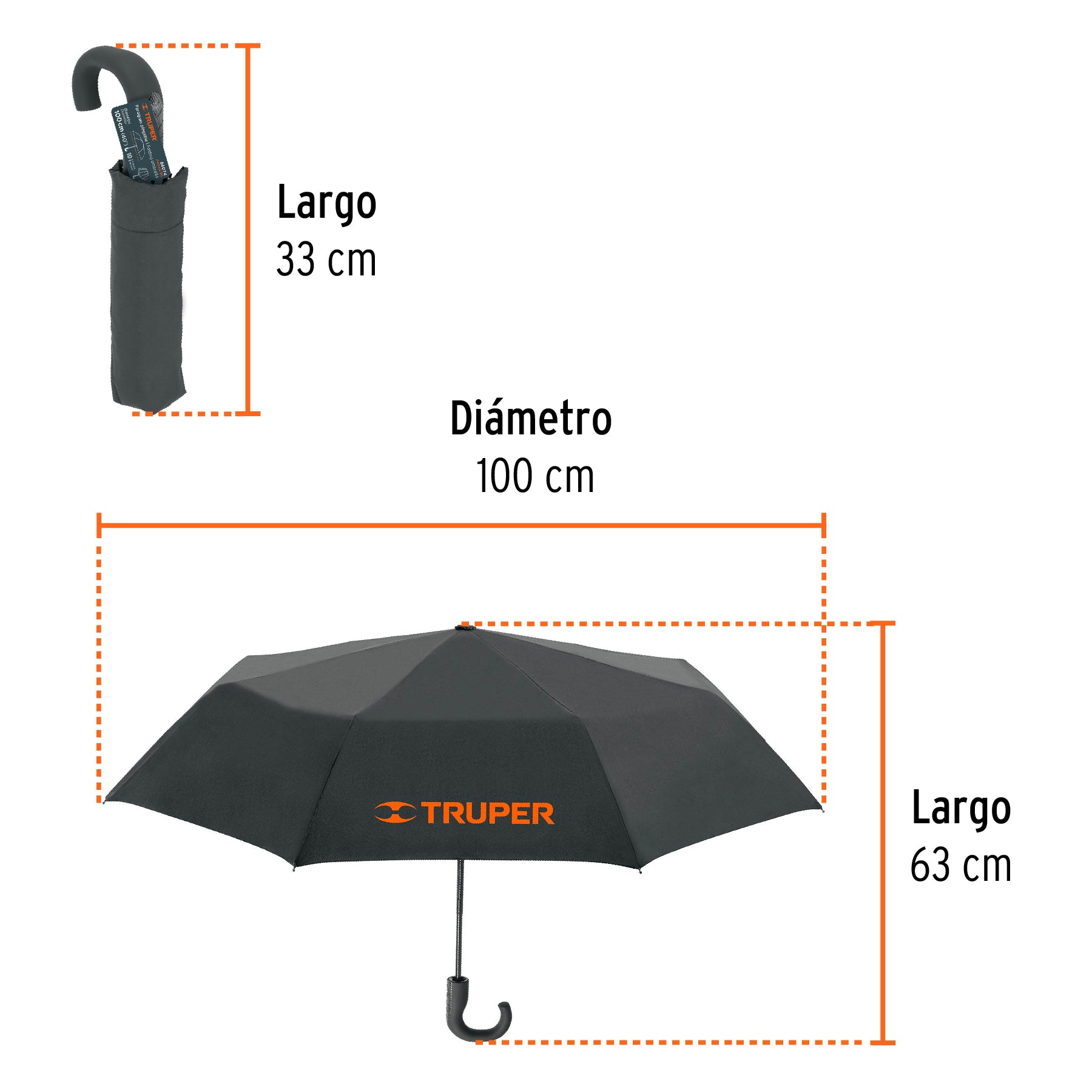 Paraguas compacto de 100 cm, TRUPER