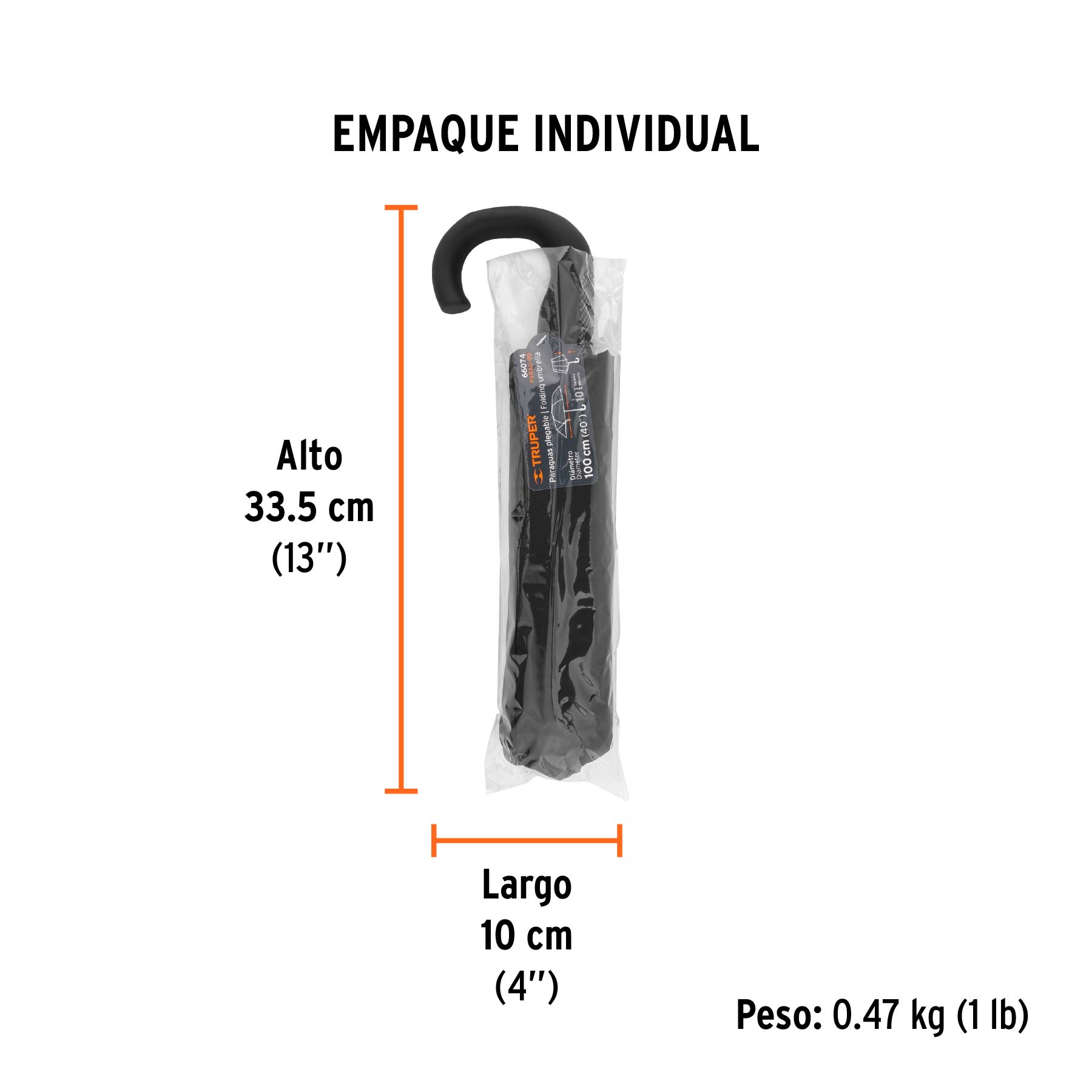 Paraguas compacto de 100 cm, TRUPER - Empaque