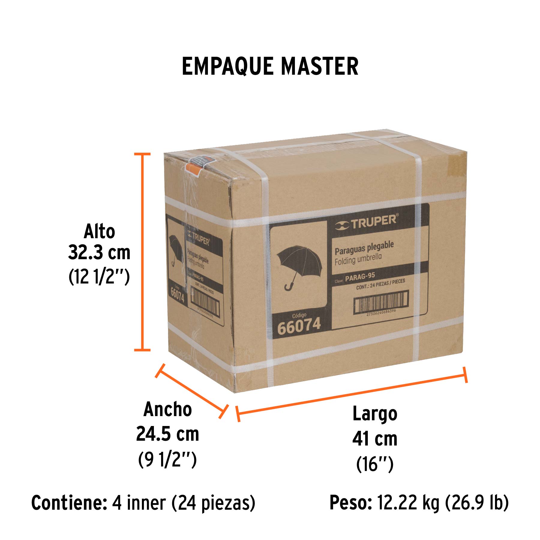 Paraguas compacto de 100 cm, TRUPER - Empaque