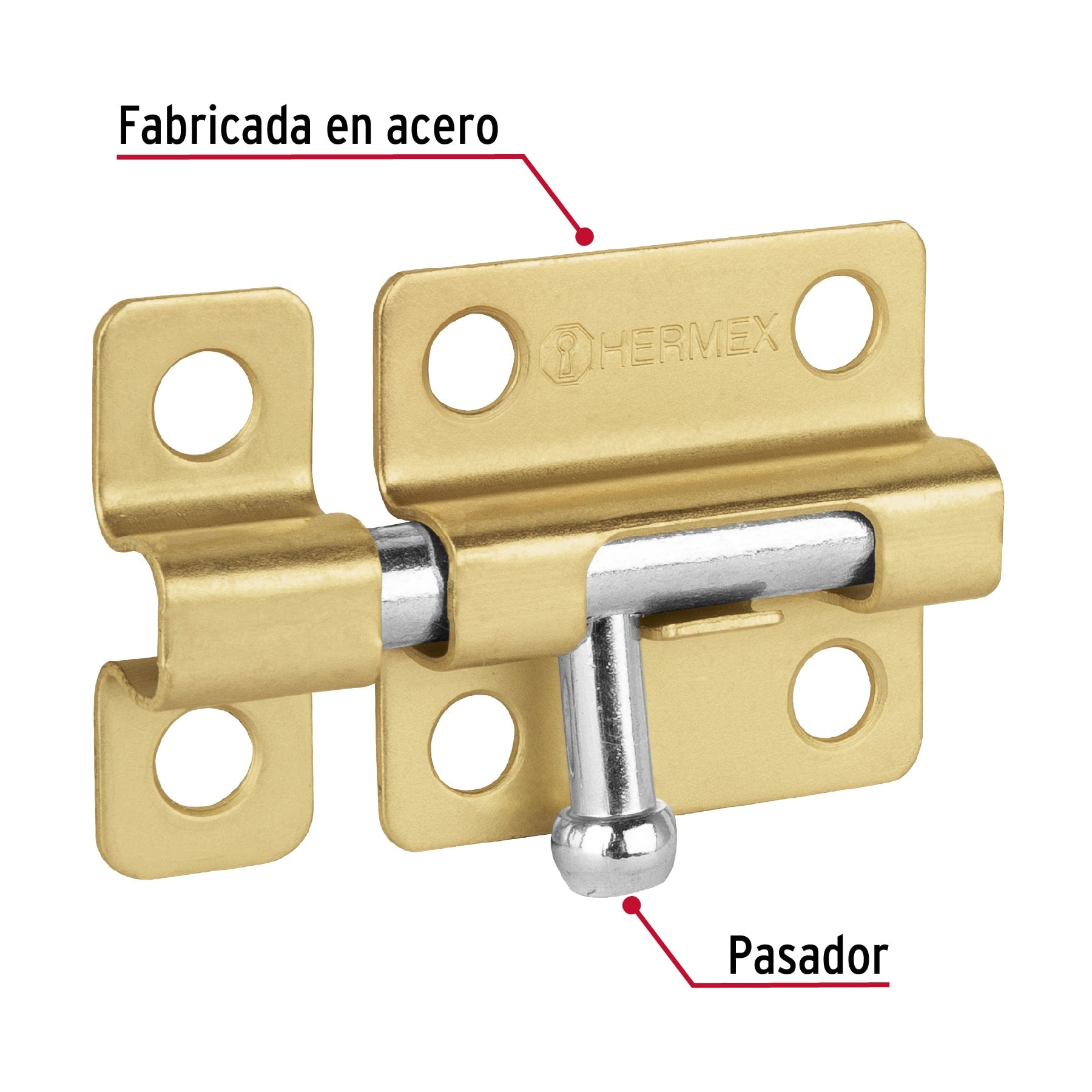 Pasador de barril de acero latón 2", HERMEX