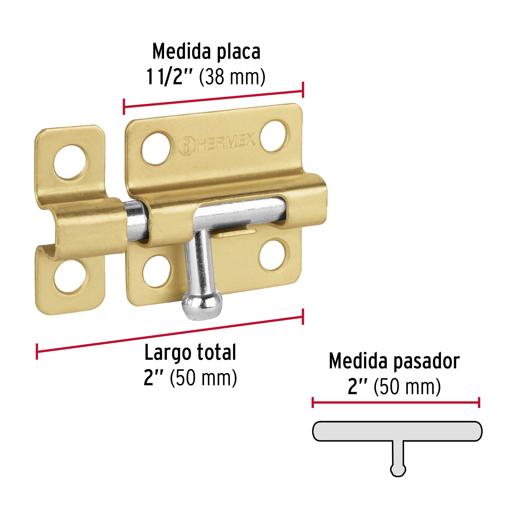 Pasador de barril de acero latón 2", HERMEX