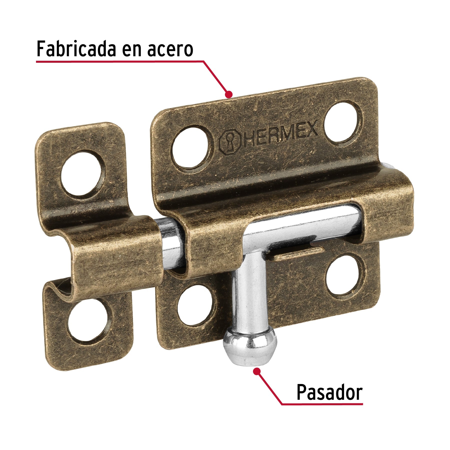 Pasador de barril de acero latón antiguo 2", HERMEX