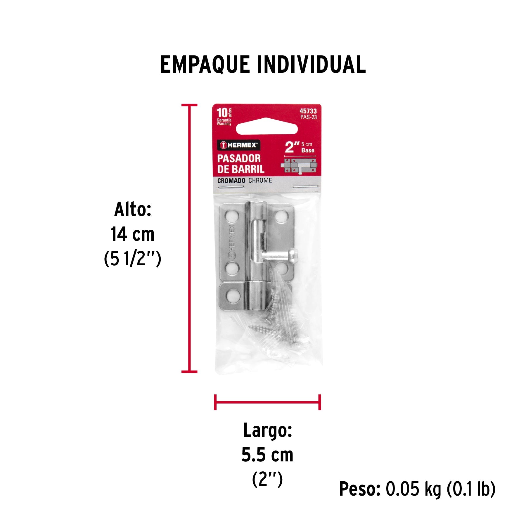 Pasador de barril de acero cromo 2", HERMEX - Empaque