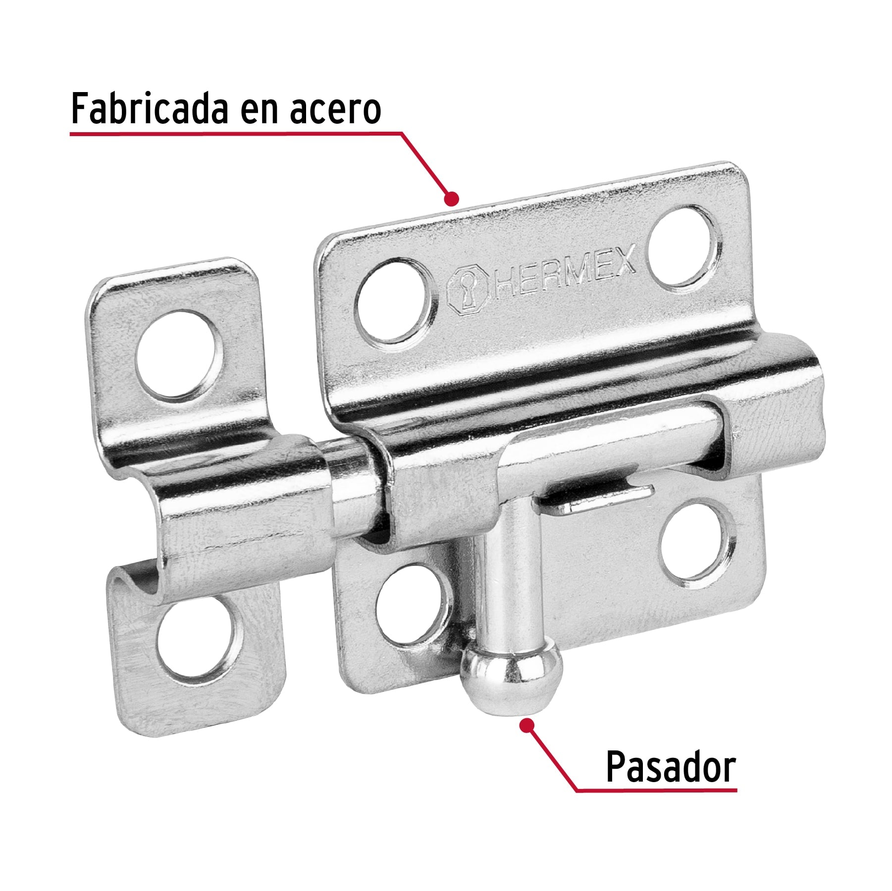 Pasador de barril de acero cromo 2", HERMEX