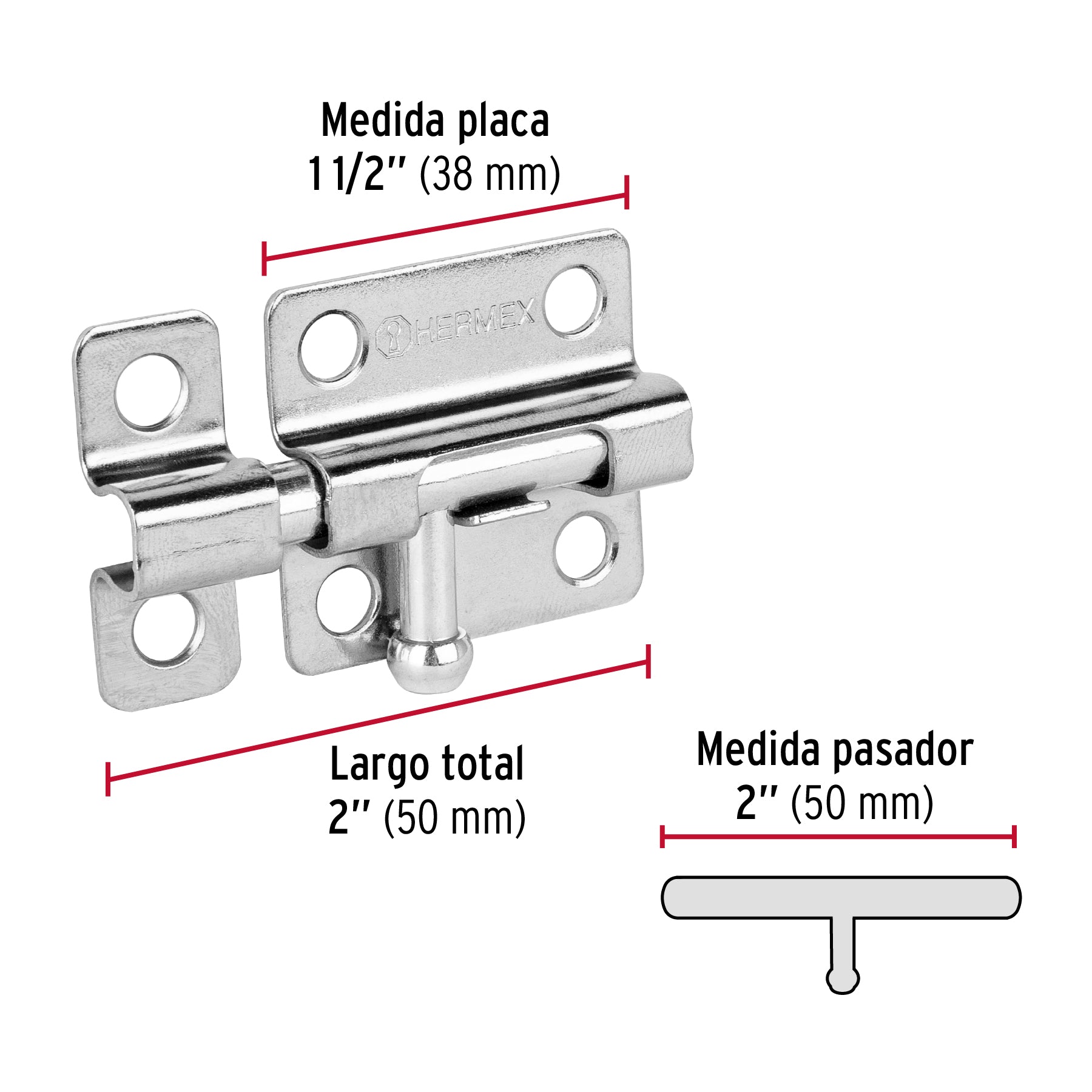 Pasador de barril de acero cromo 2", HERMEX
